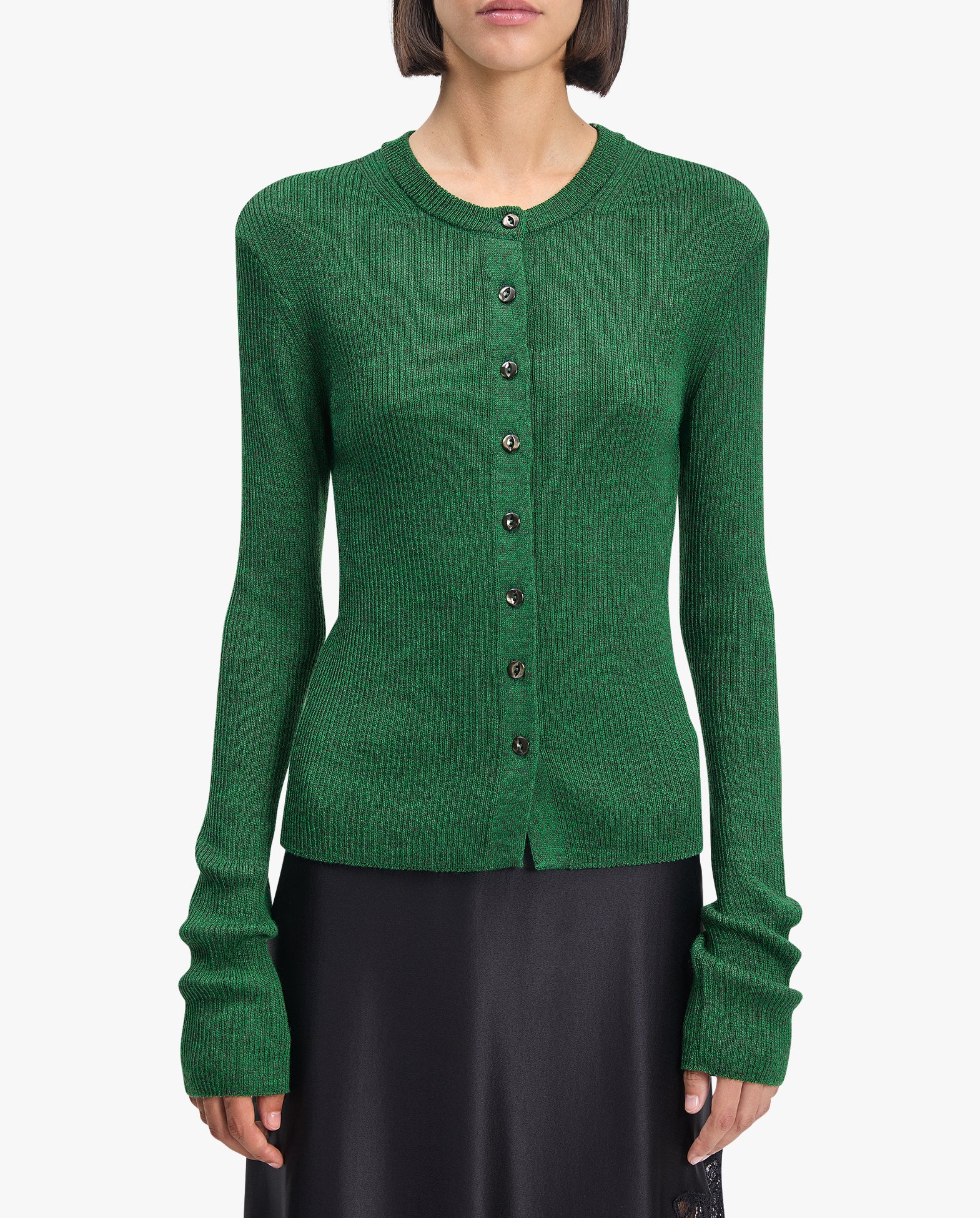 Slim Merino Wool Rib Knit Cardigan