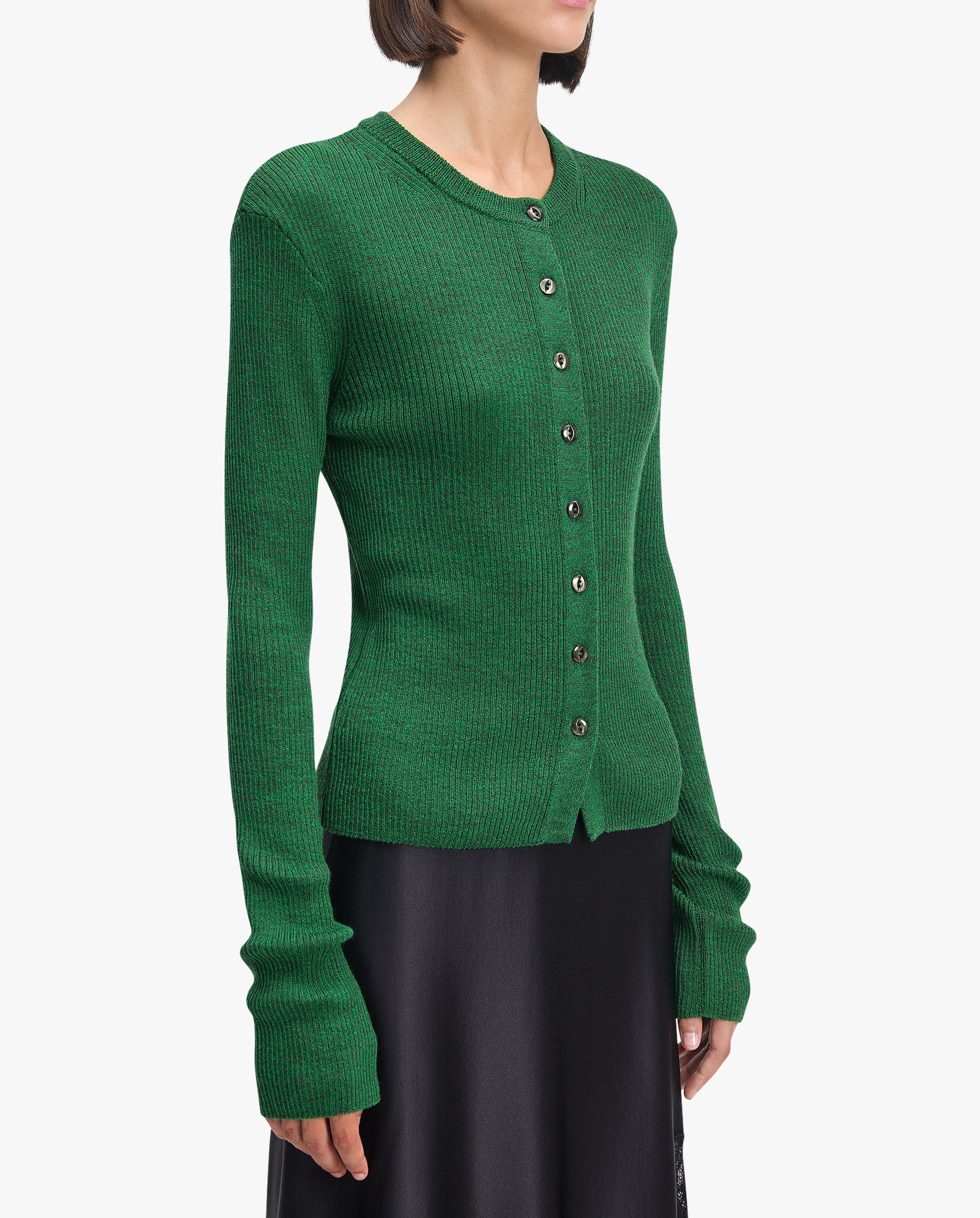 Slim Merino Wool Rib Knit Cardigan