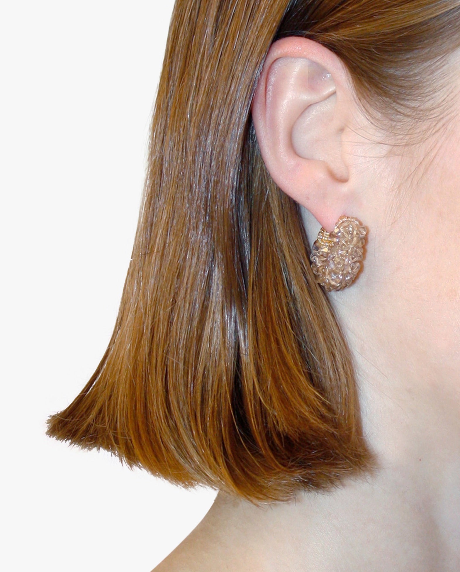 Beaded Hoops Earrings Round Beige