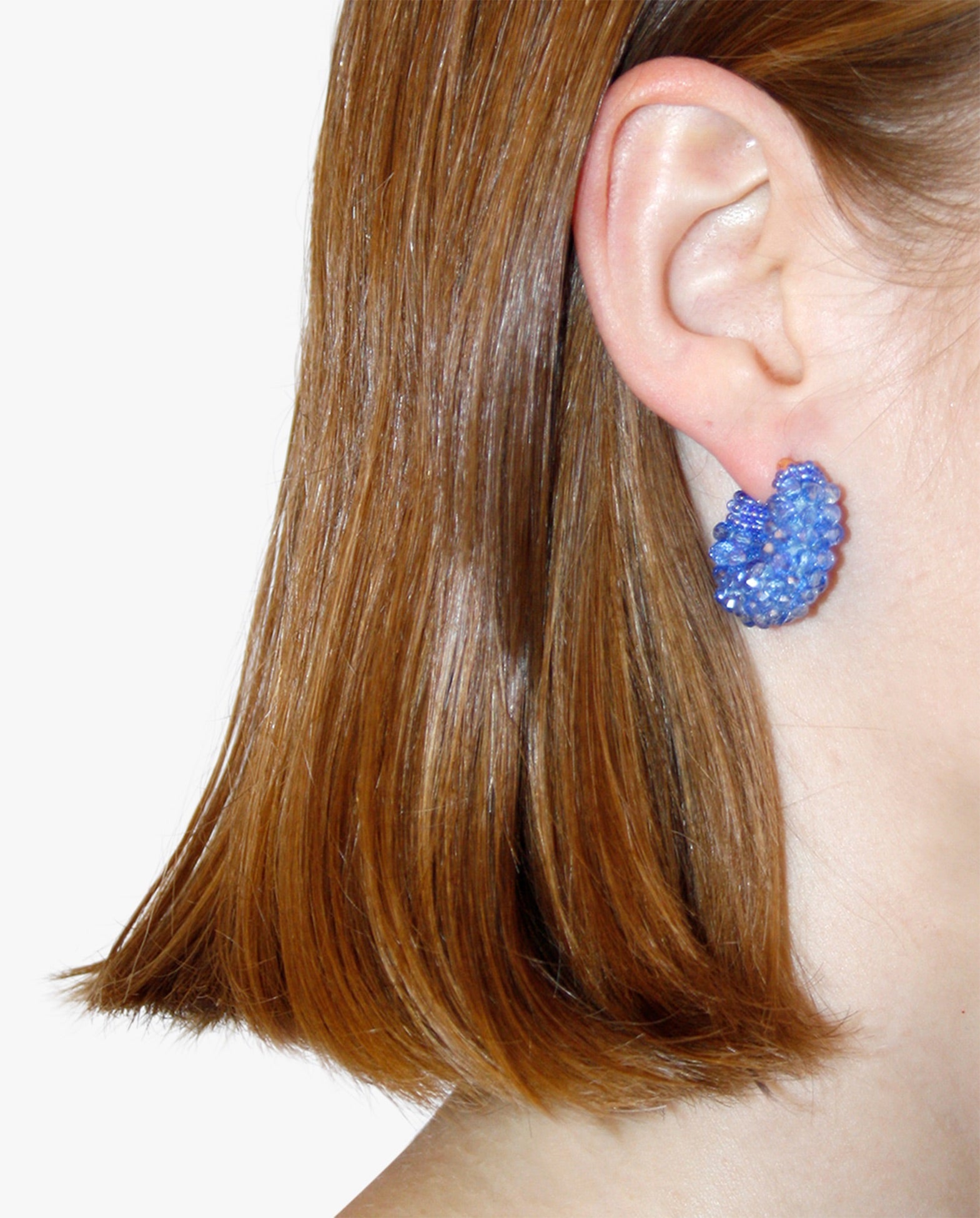 Beaded Hoops Earrings Round Blue