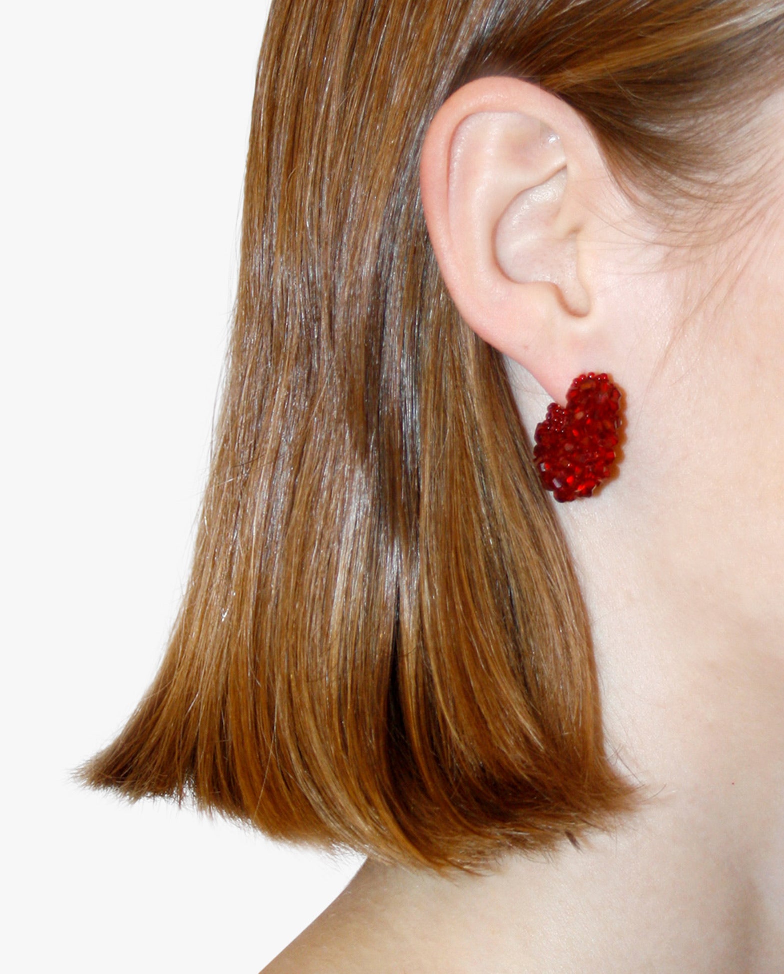 Beaded Hoops Earrings Round Burgundy
