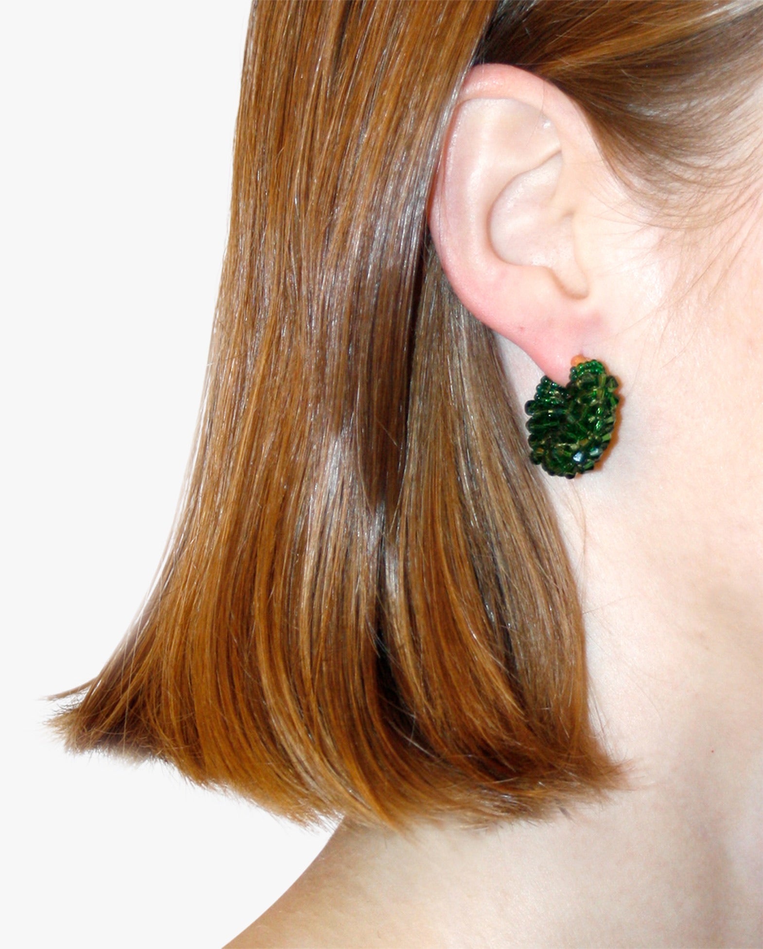 Beaded Hoops Earrings Round Green