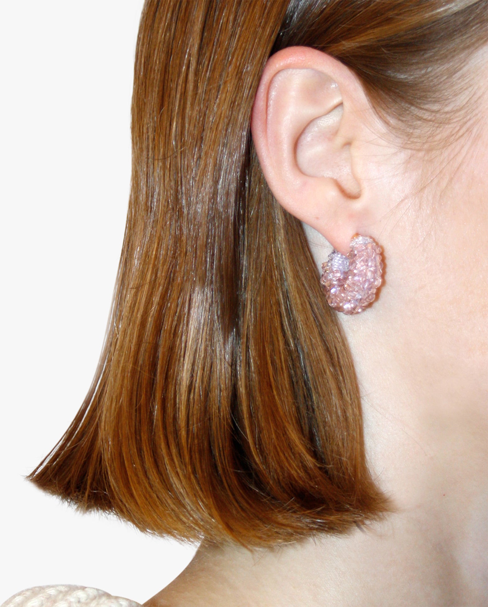 Beaded Hoops Earrings Round Pink
