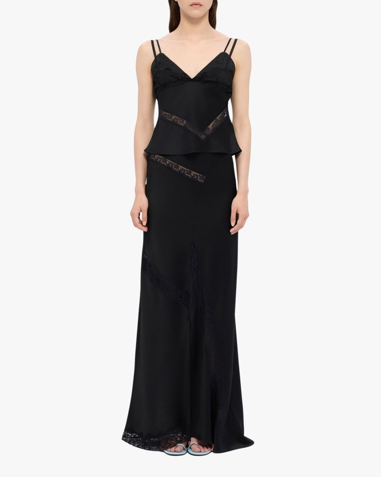 Black Satin Long Skirt