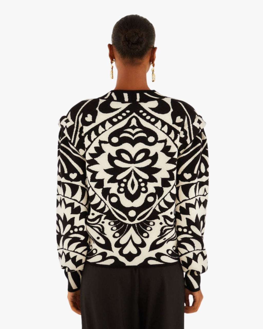 Black & White Knit Sweater with High Neck