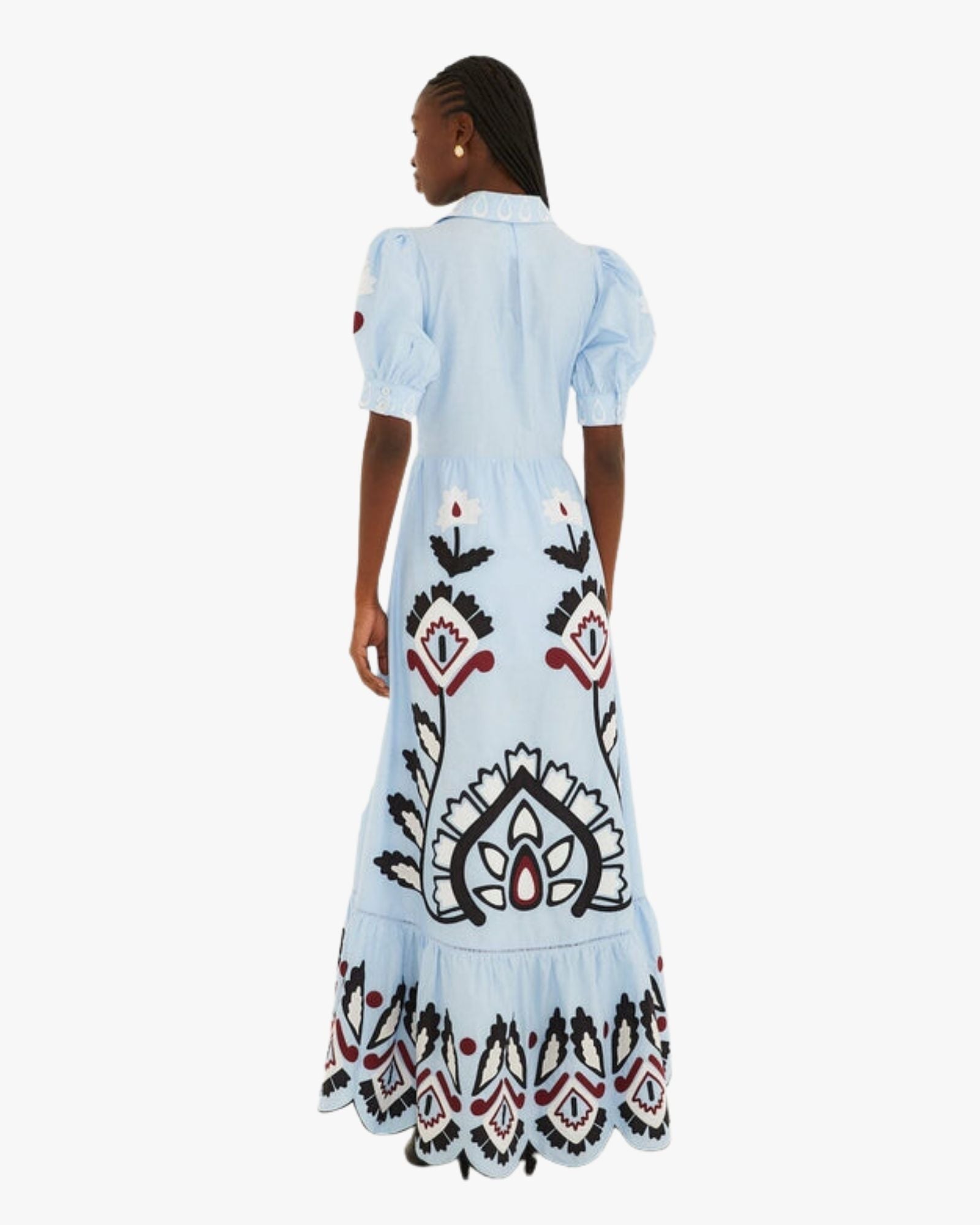 Blue Artisanal Short Sleeve Maxi Dress