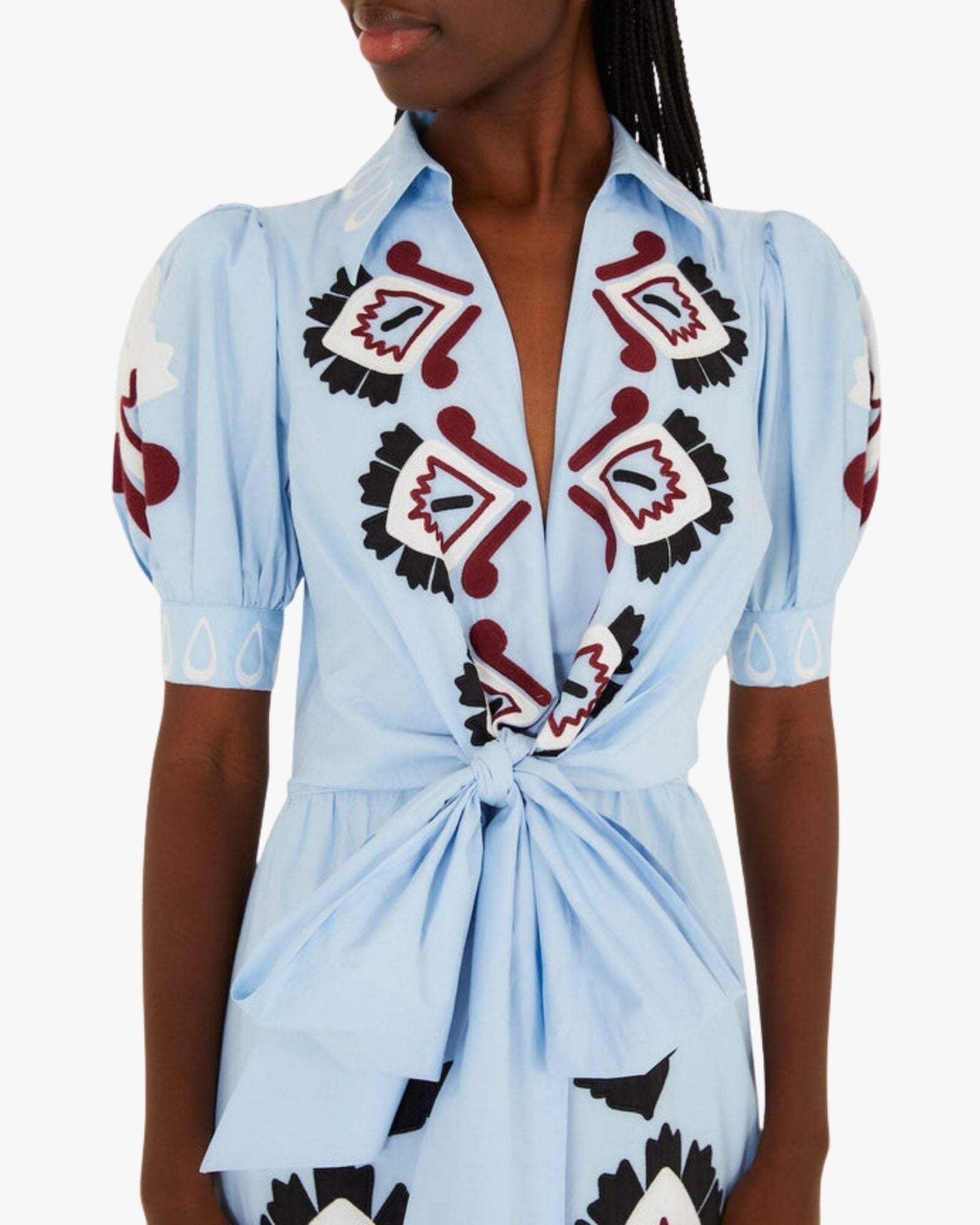 Blue Artisanal Short Sleeve Maxi Dress