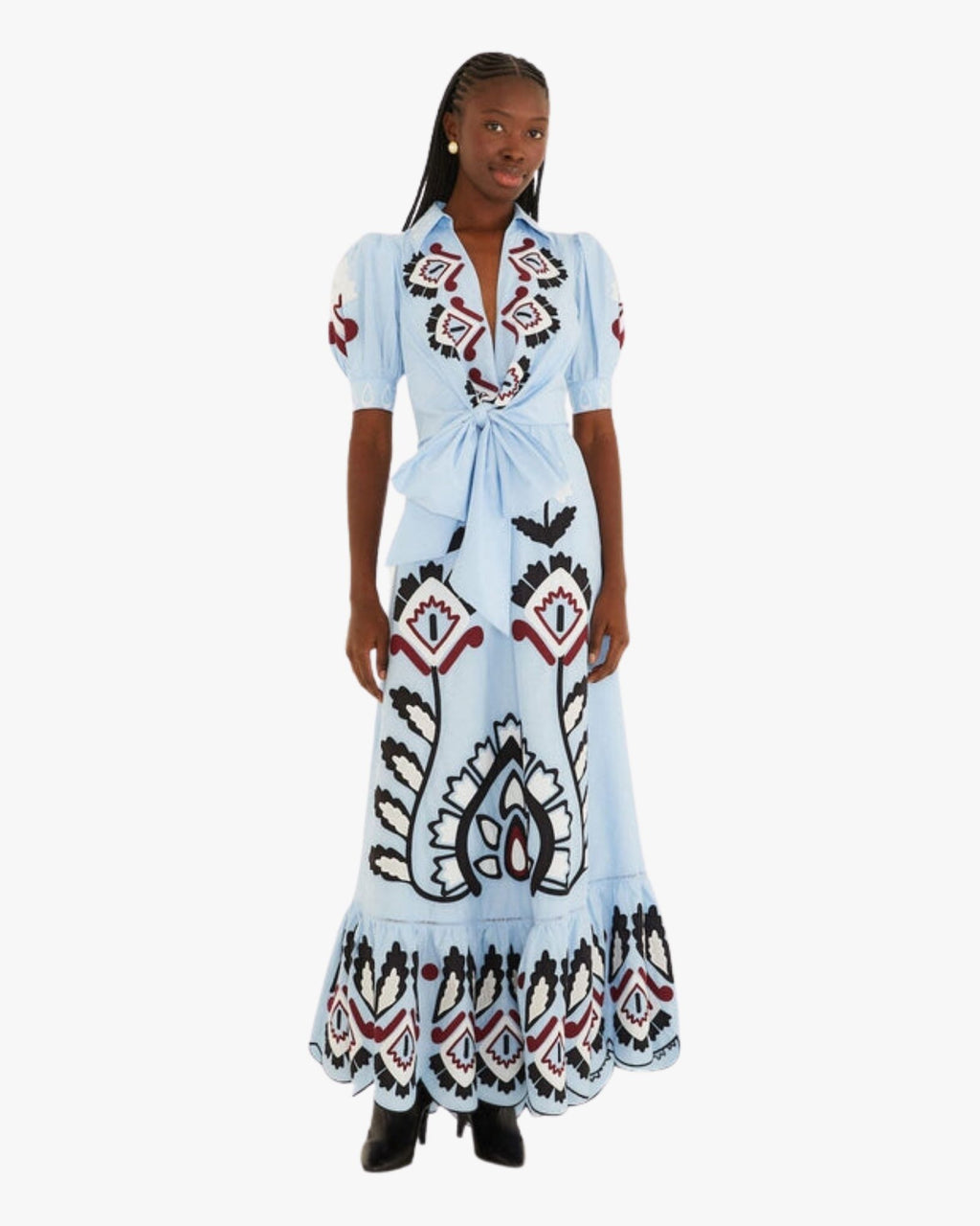 Blue Artisanal Short Sleeve Maxi Dress