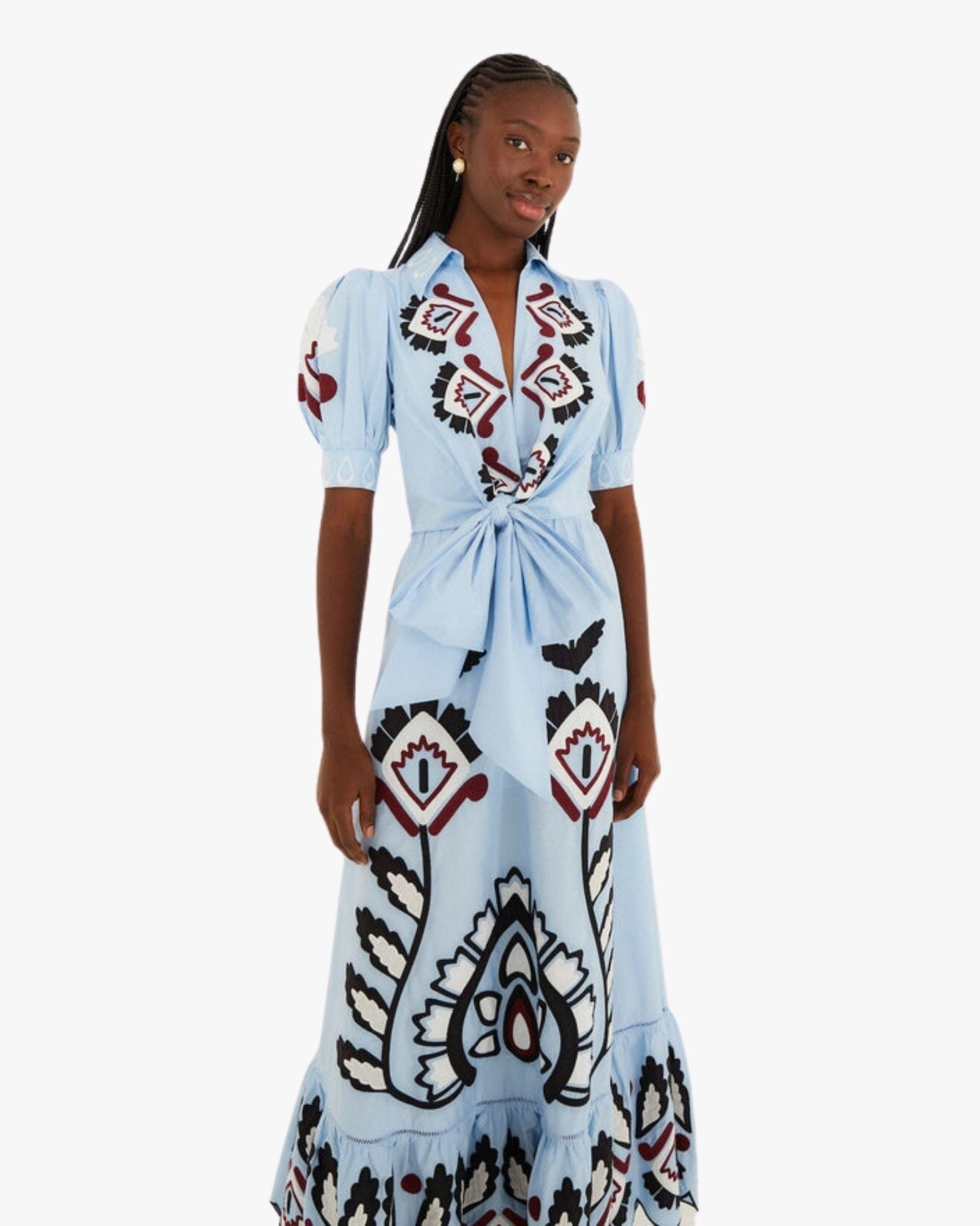 Blue Artisanal Short Sleeve Maxi Dress