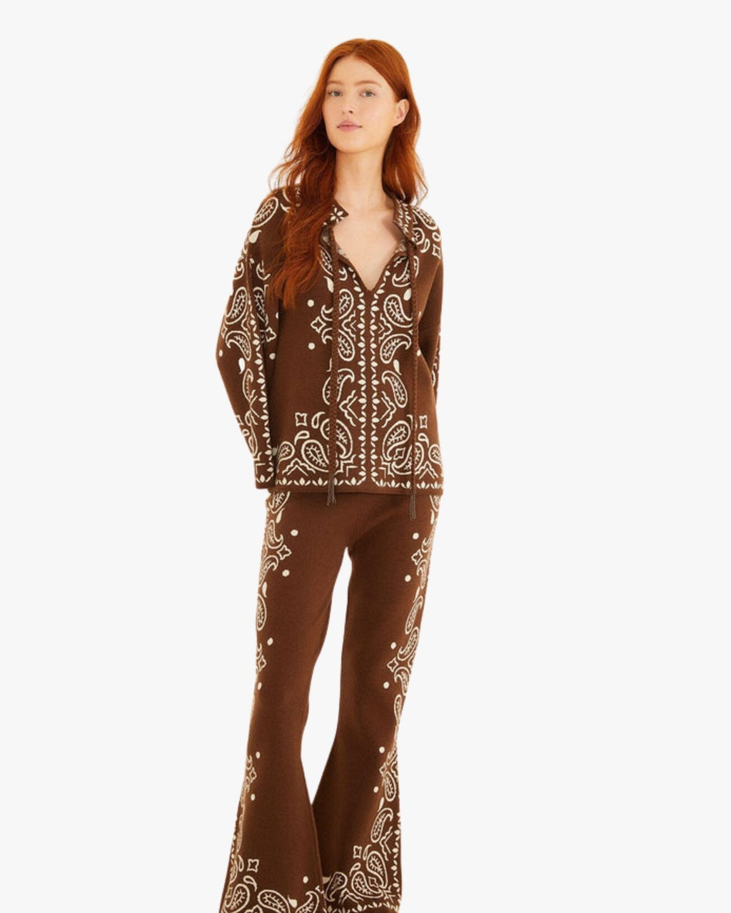 Bohemian Paisley Knit Flare Pants