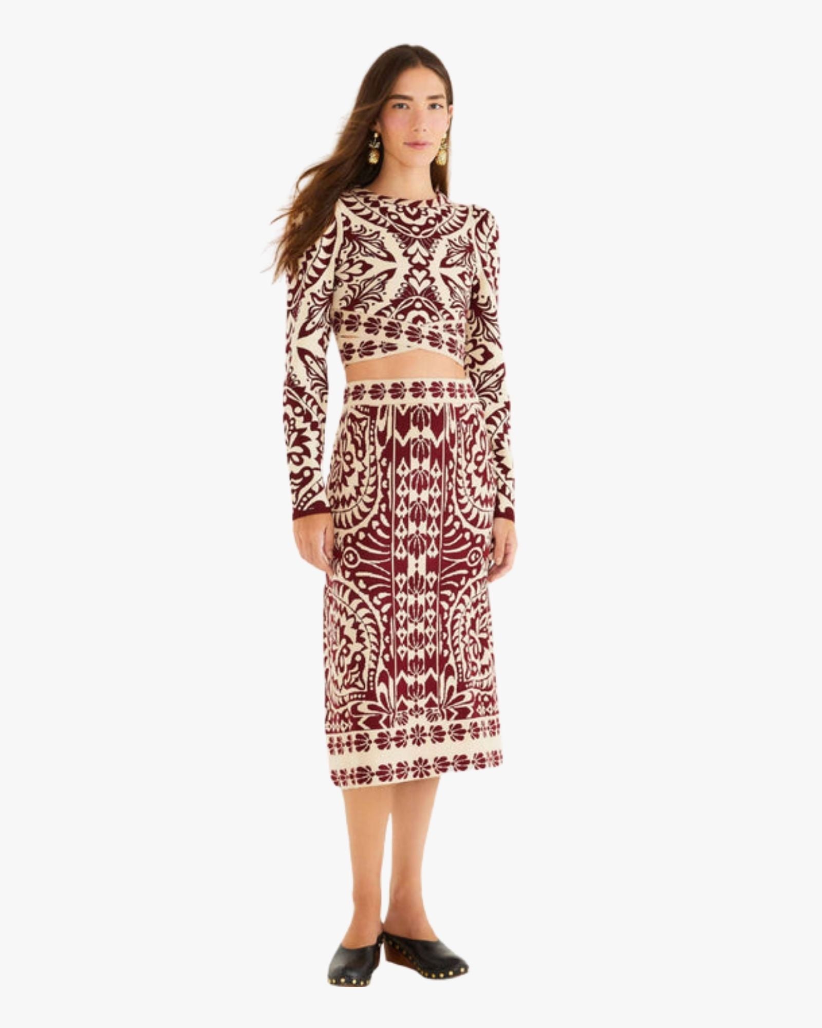 Pineapple Love Knit Midi Skirt with Jacquard Pattern