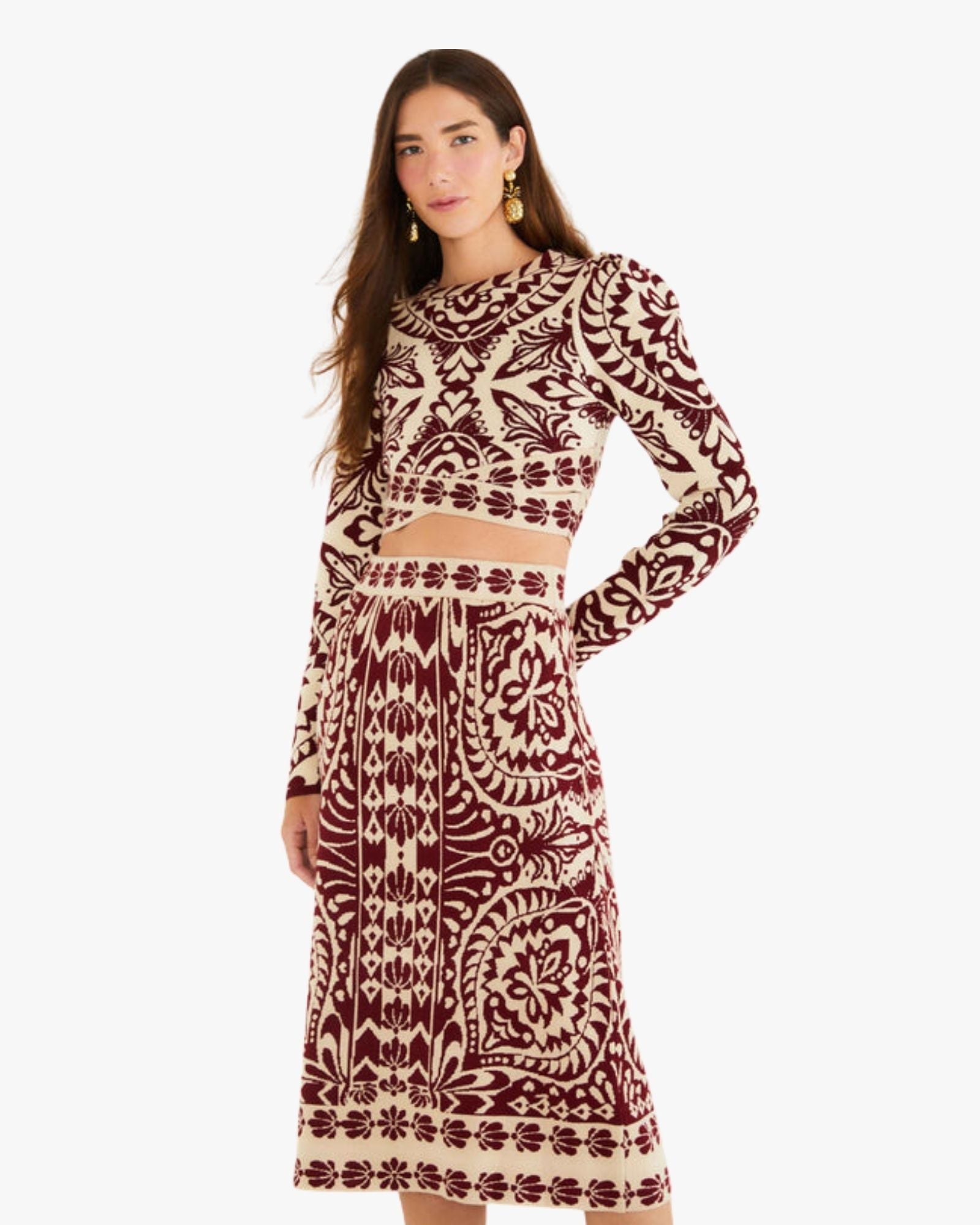 Pineapple Love Knit Midi Skirt with Jacquard Pattern