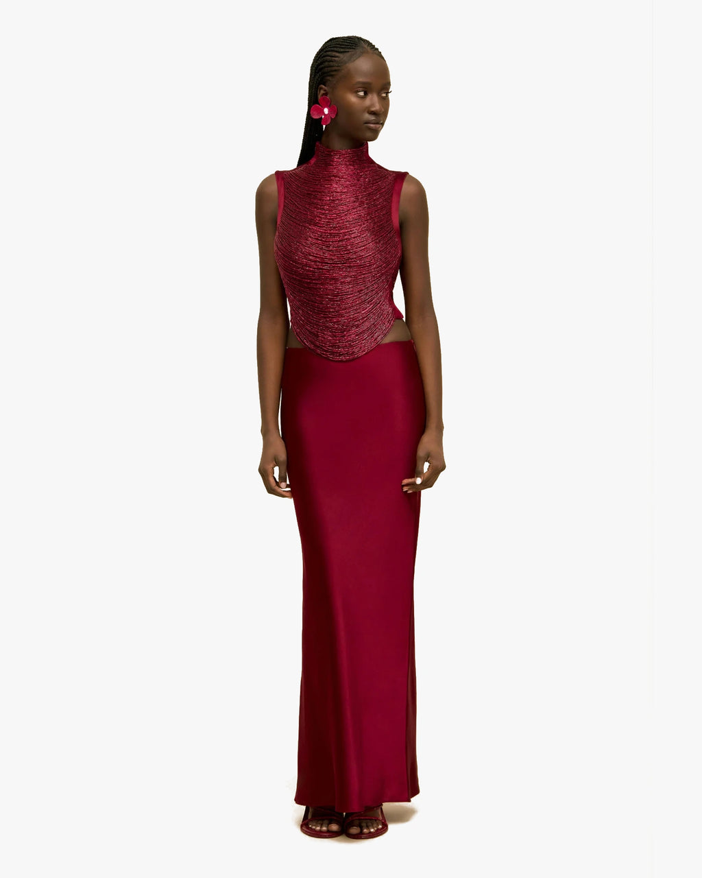 Hand-Beaded Mesh Top Taraji Plum
