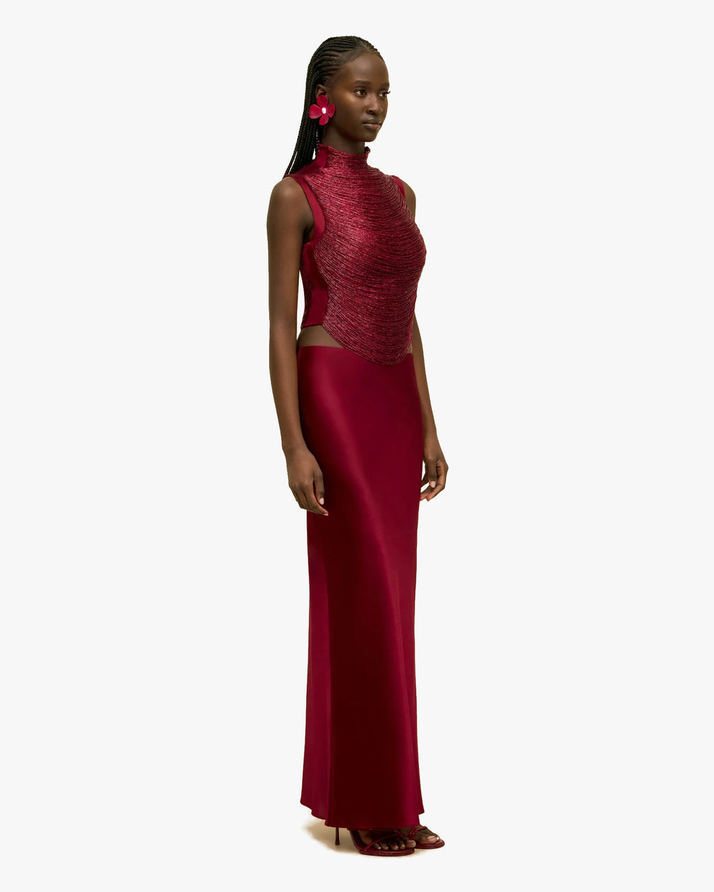 Hand-Beaded Mesh Top Taraji Plum