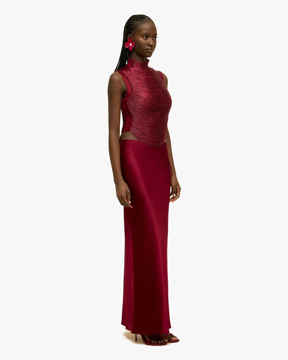 Hand-Beaded Mesh Top Taraji Plum