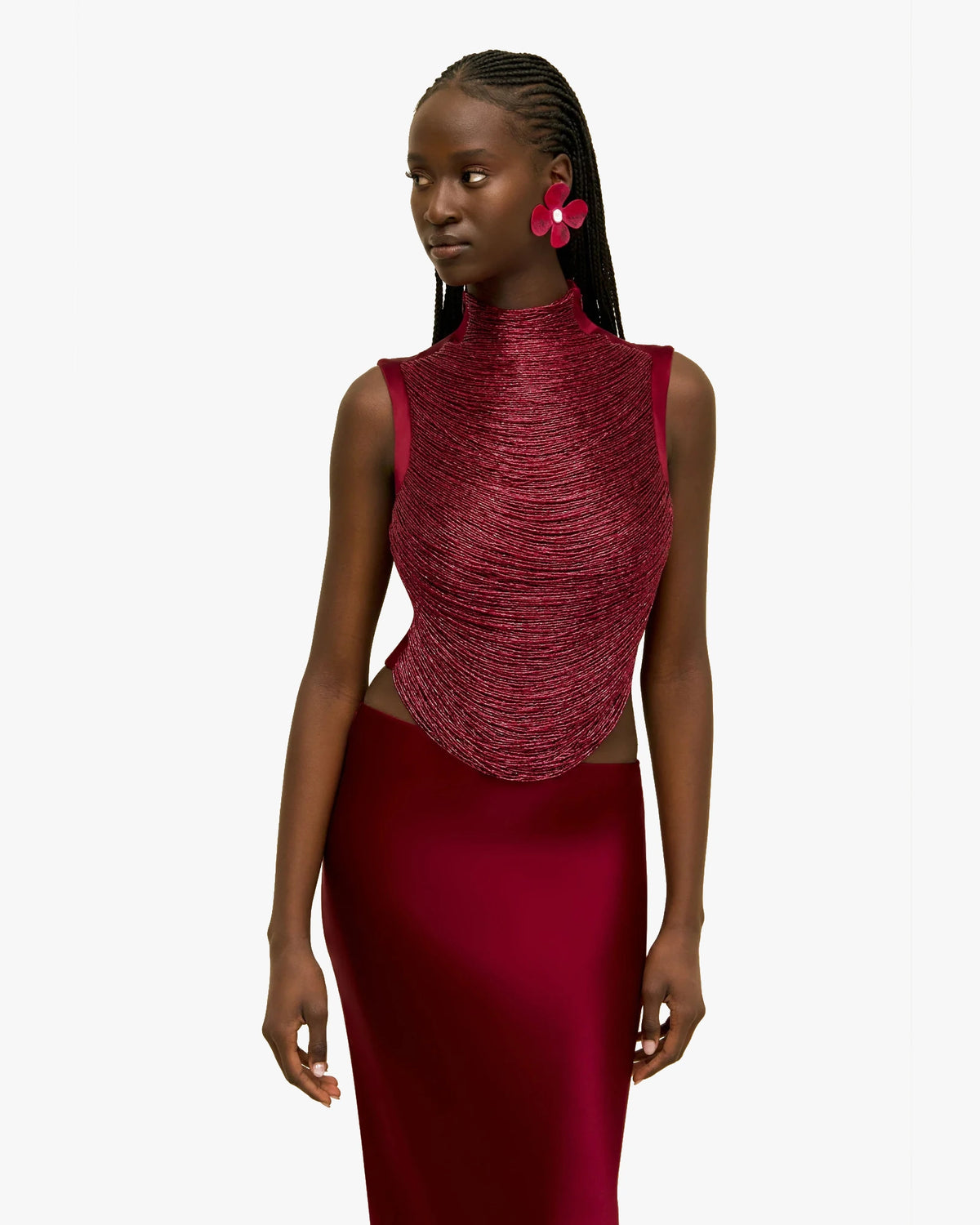 Hand-Beaded Mesh Top Taraji Plum