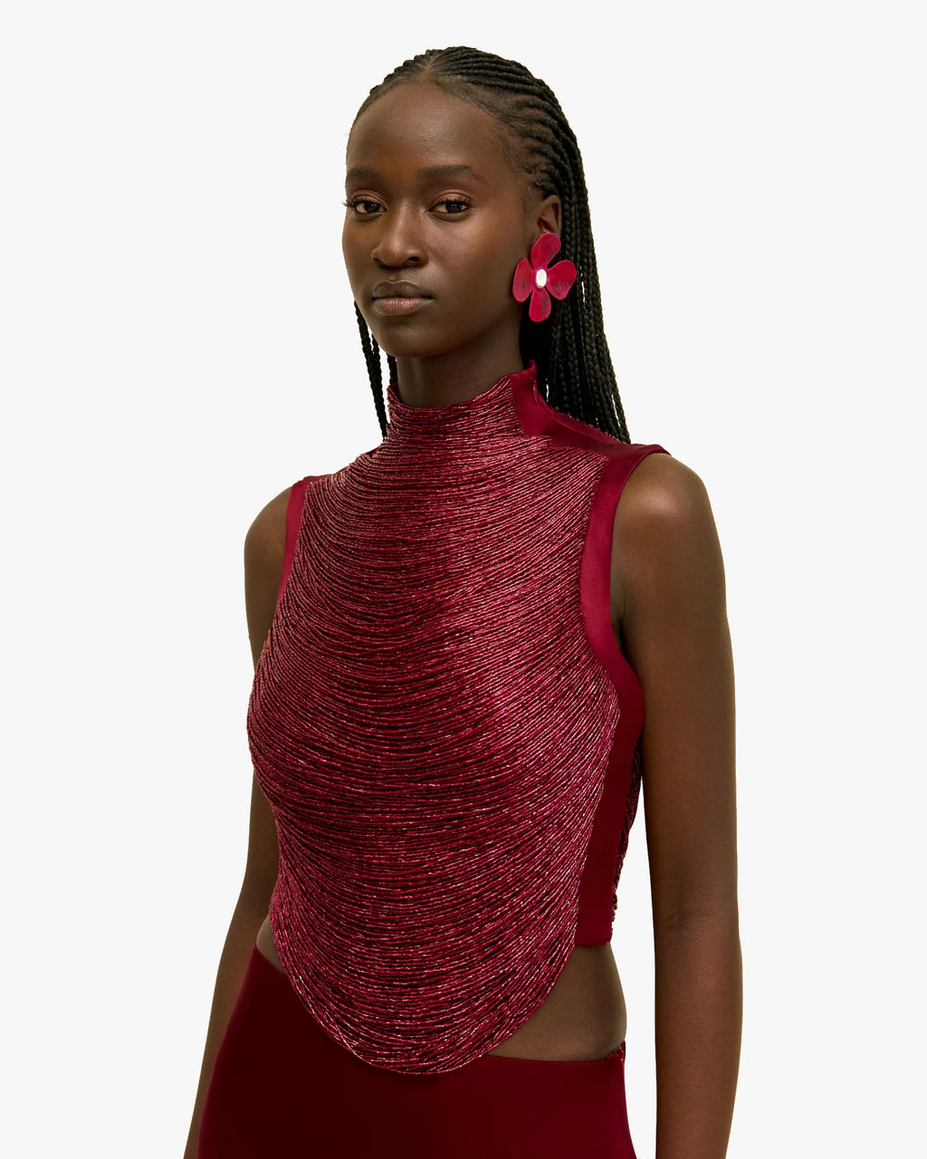 Hand-Beaded Mesh Top Taraji Plum