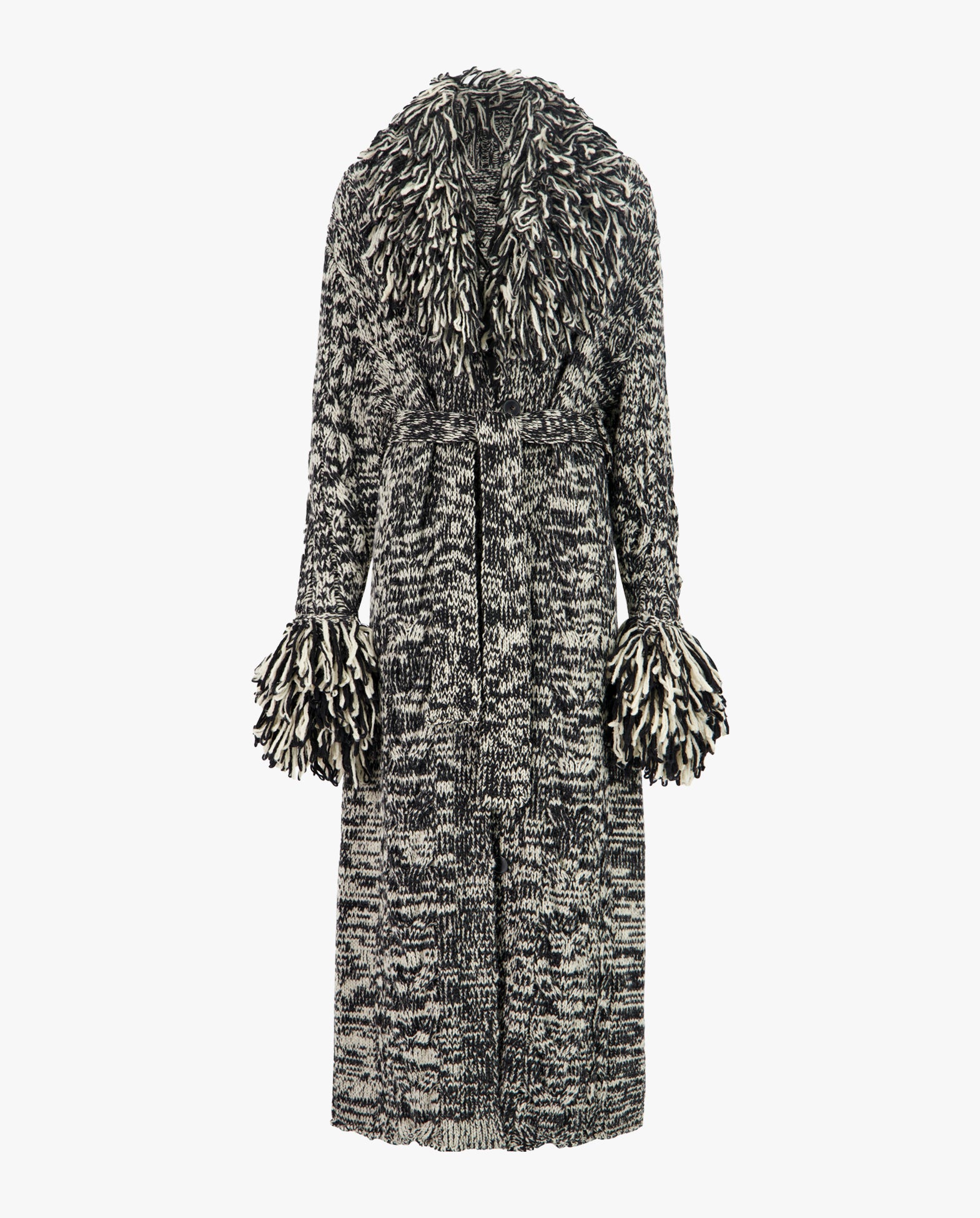 Long Knit Robe Coat W/ Bouclé Collar And Cuffs