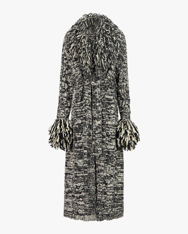 Long Knit Robe Coat W/ Bouclé Collar And Cuffs
