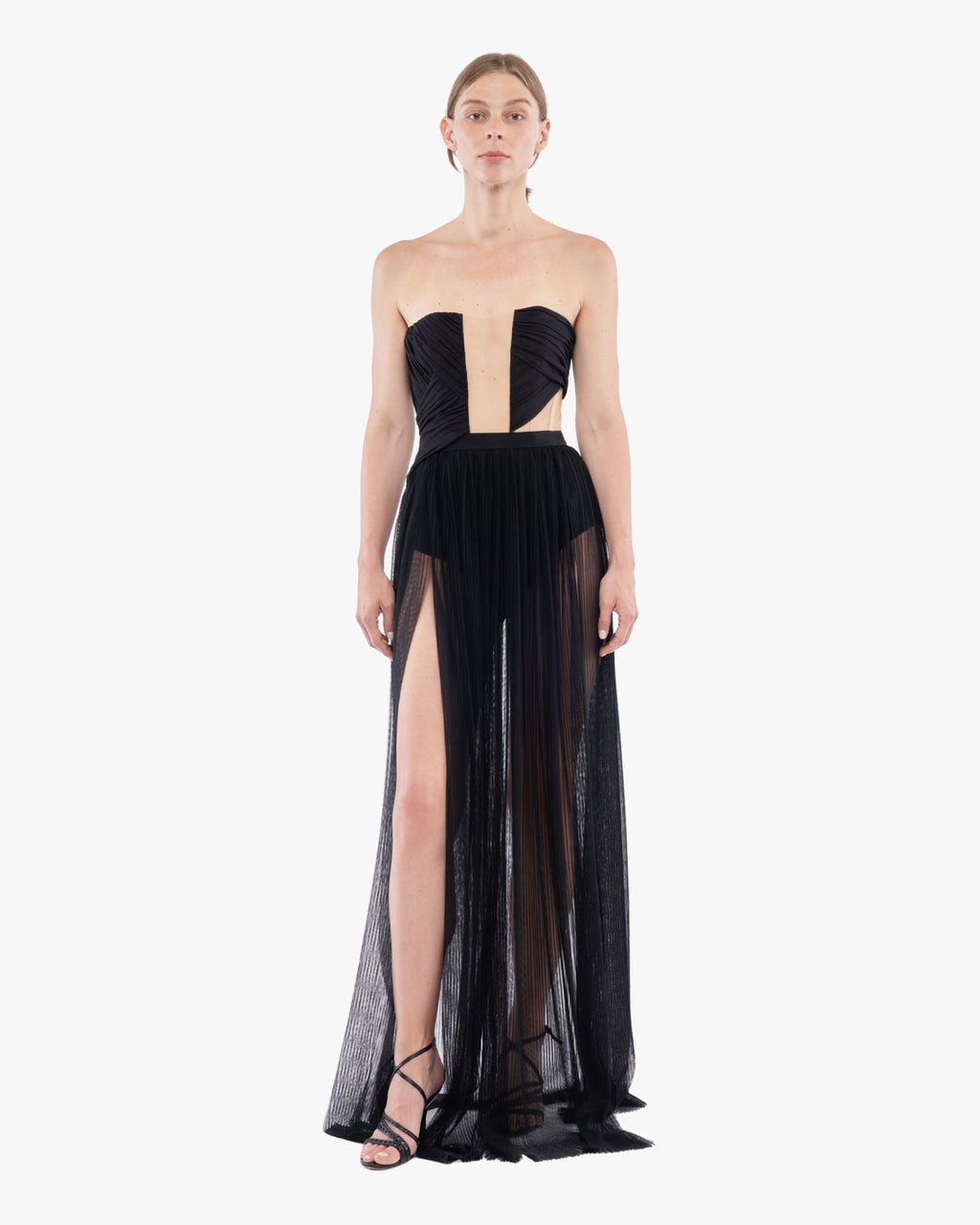 Corsetted Draped Gown Dress Black