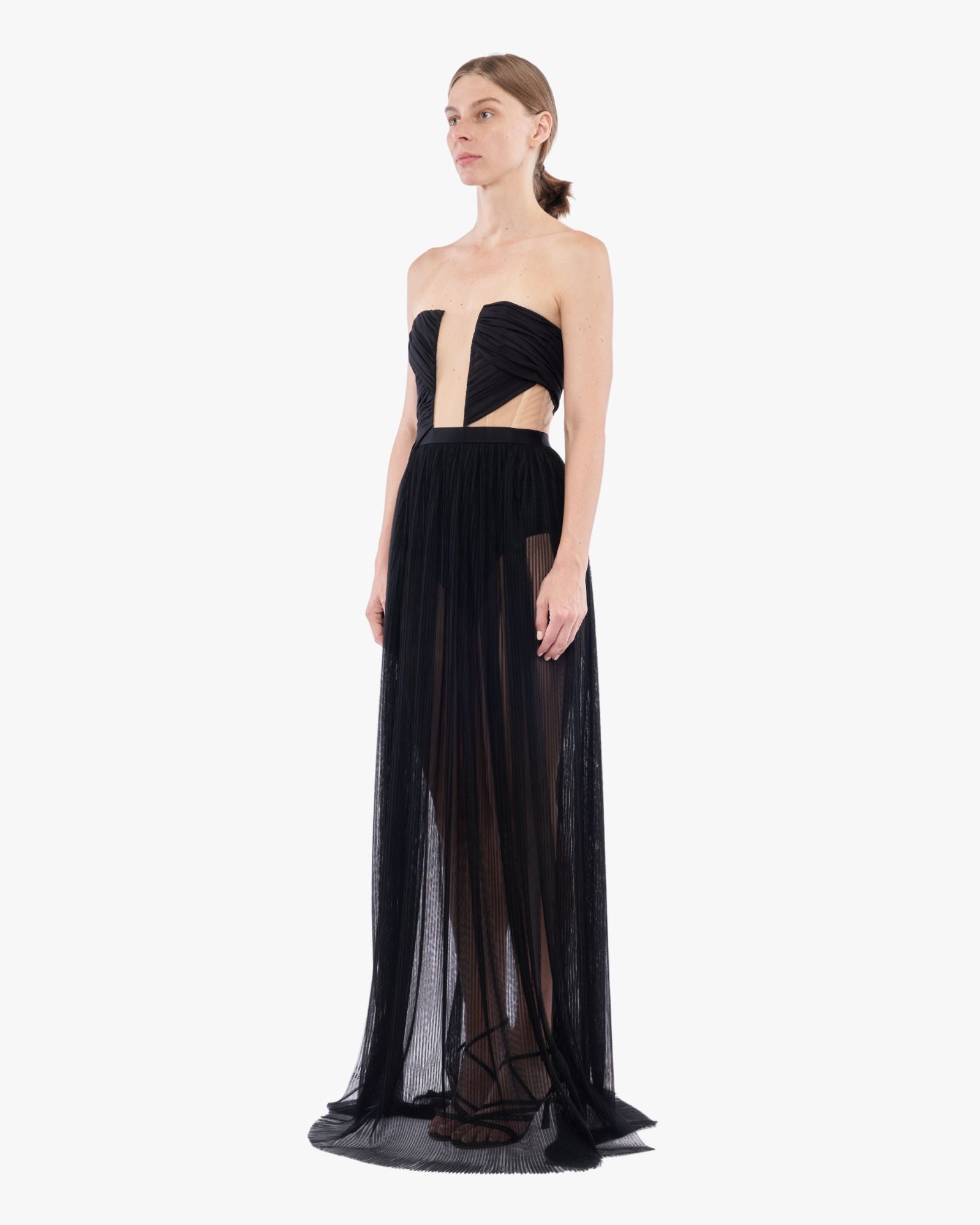 Corsetted Draped Gown Dress Black