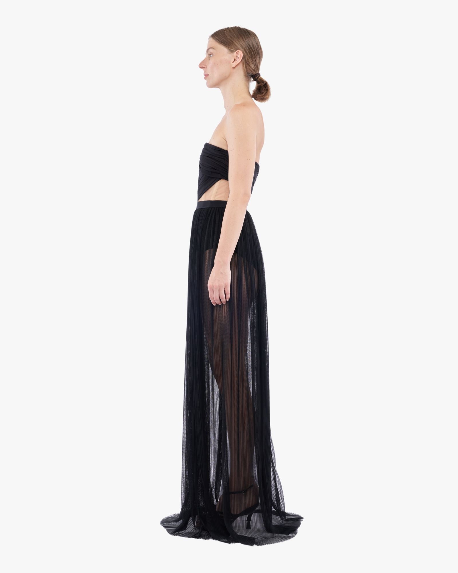Corsetted Draped Gown Dress Black