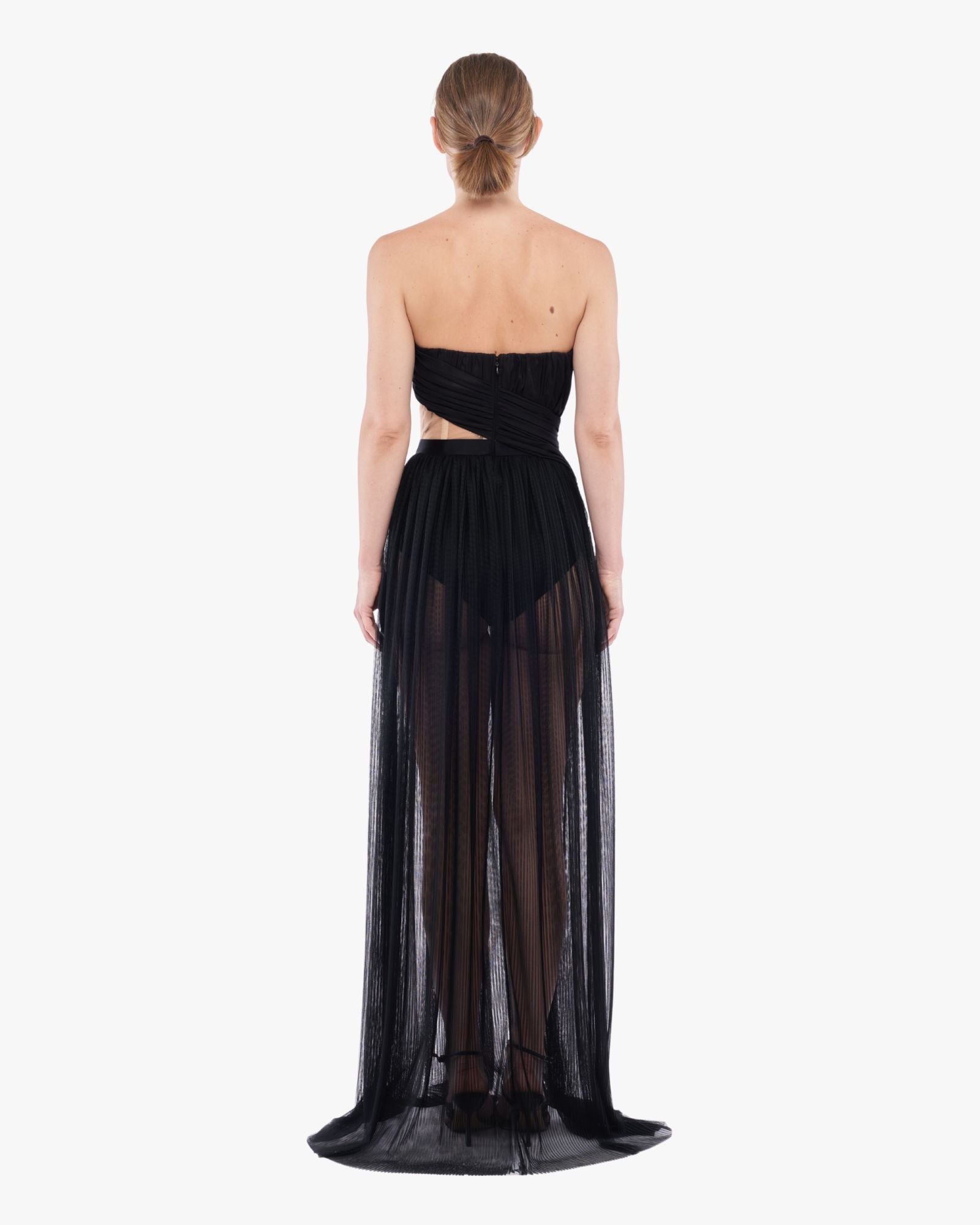 Corsetted Draped Gown Dress Black