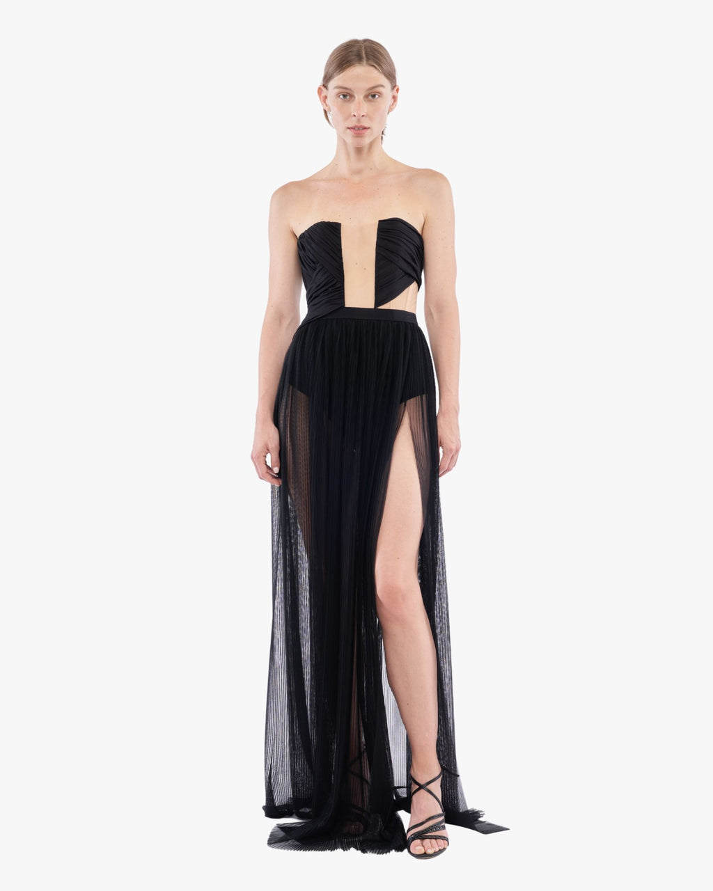 Corsetted Draped Gown Dress Black