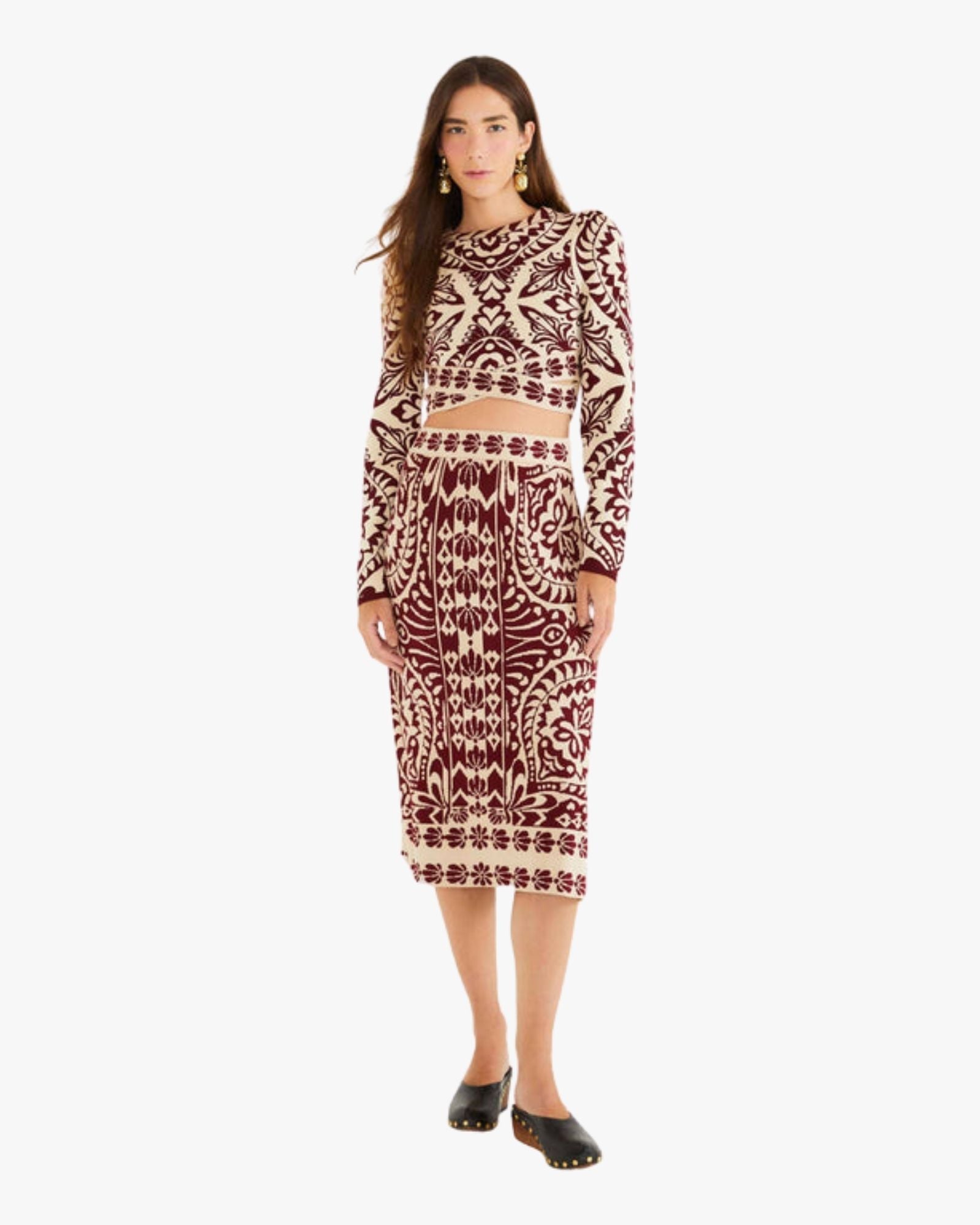 Cropped Knit Top with Puffed Shoulders