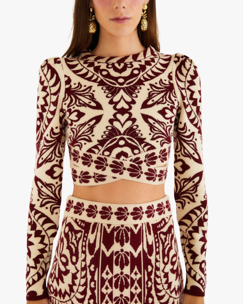 Cropped Knit Top with Puffed Shoulders