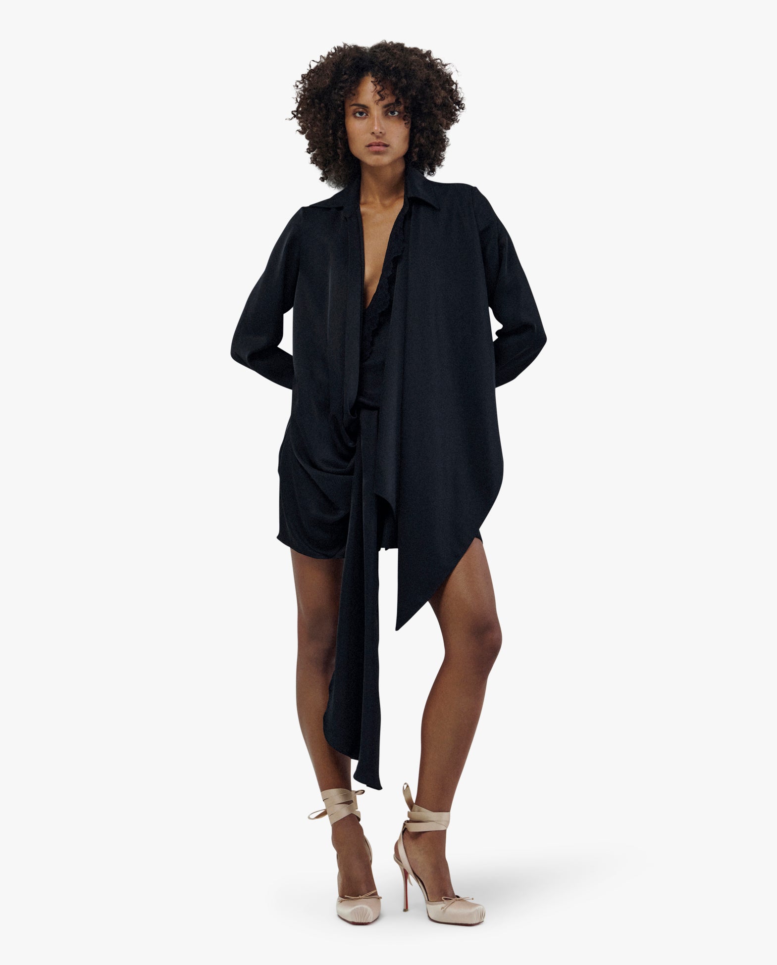 Draped Shirt Style Wrap Dress
