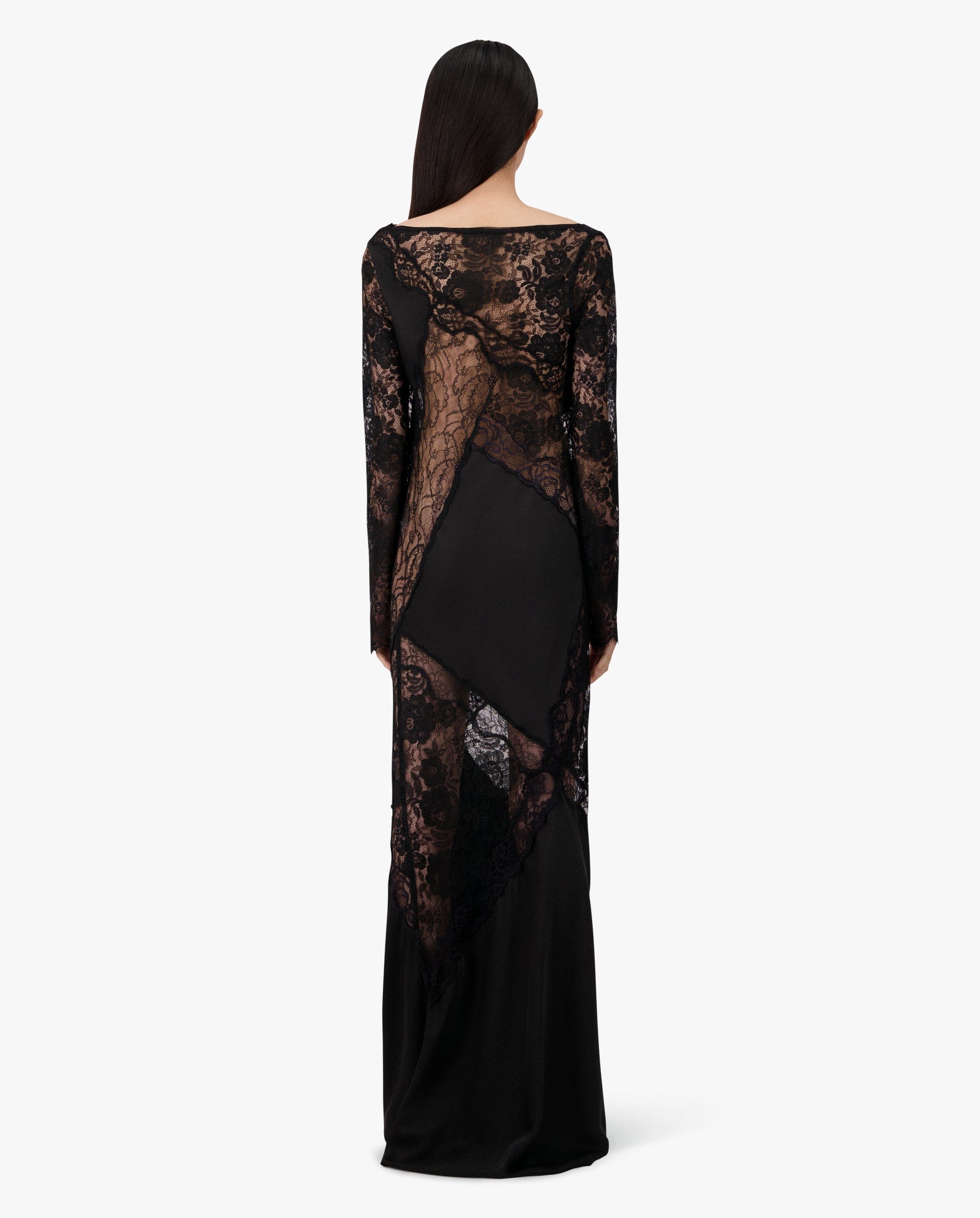 Bias Cut Long Sleeve Maxi Dress W/Lace Inlay