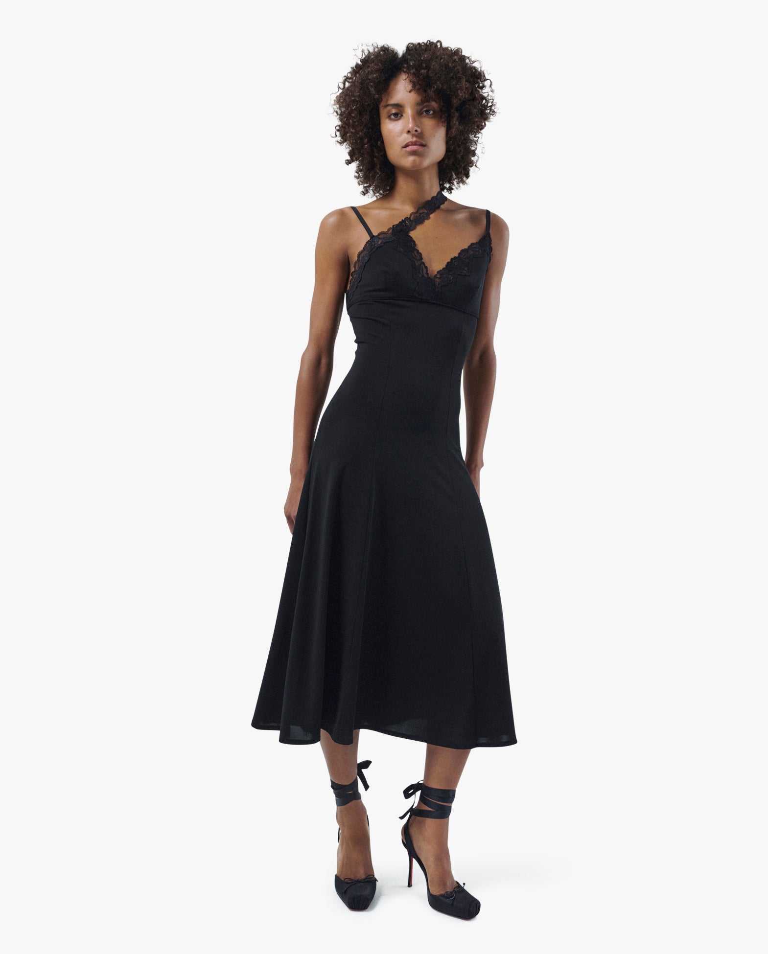 Back Skater Long Dress W/Lace Details