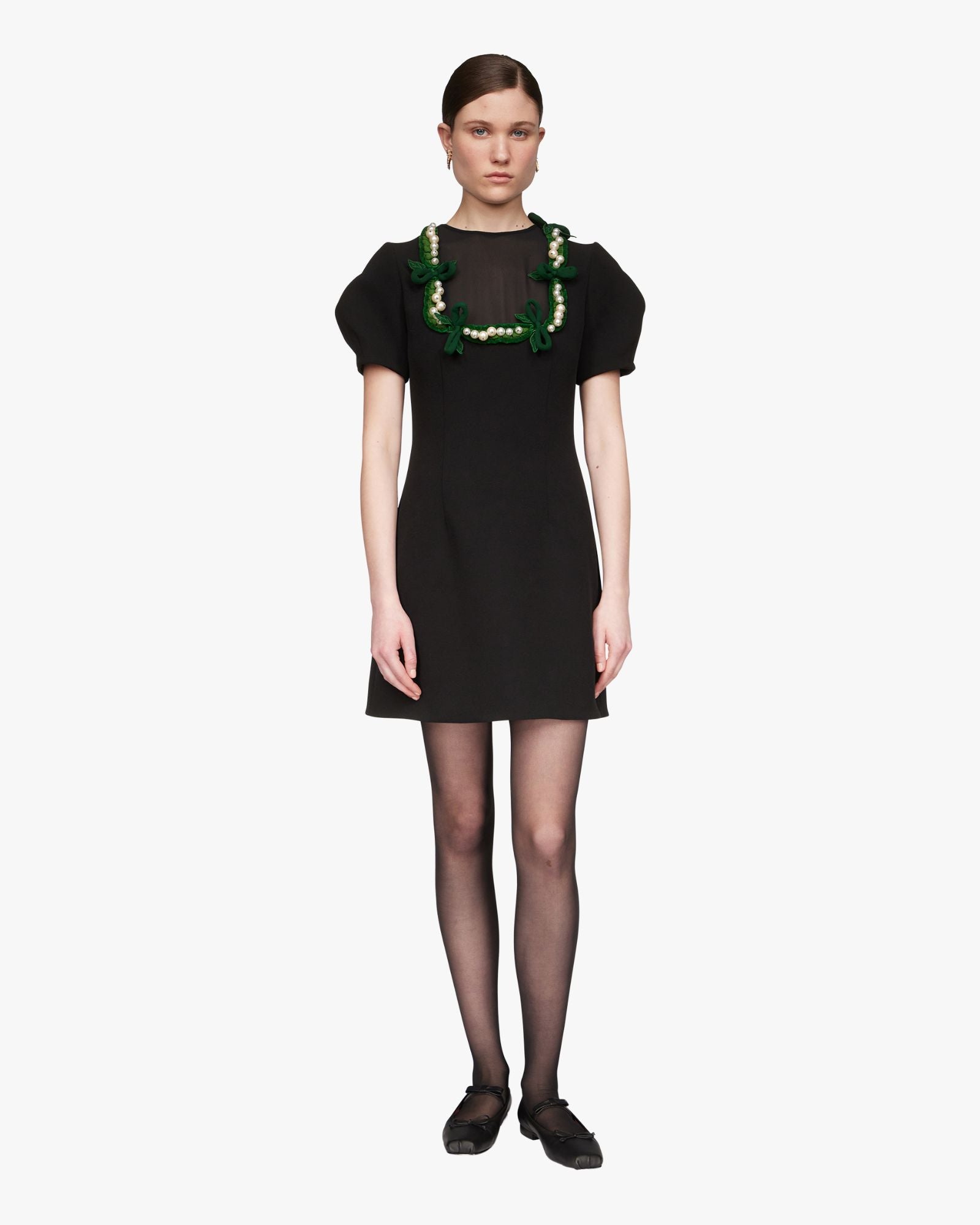 Mini Dress with Plastron and Jewel Embellishments