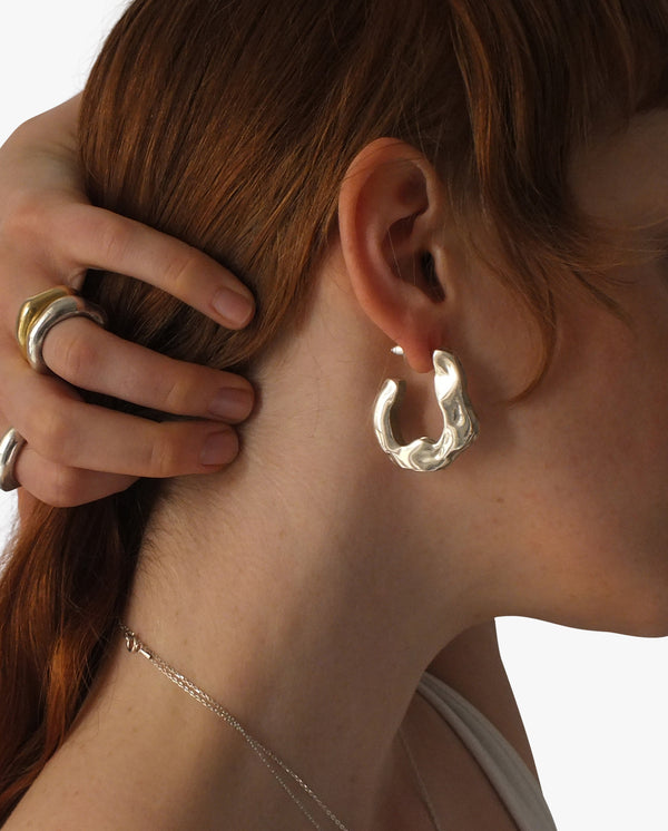Wrinkled Hoop Earrings Silver