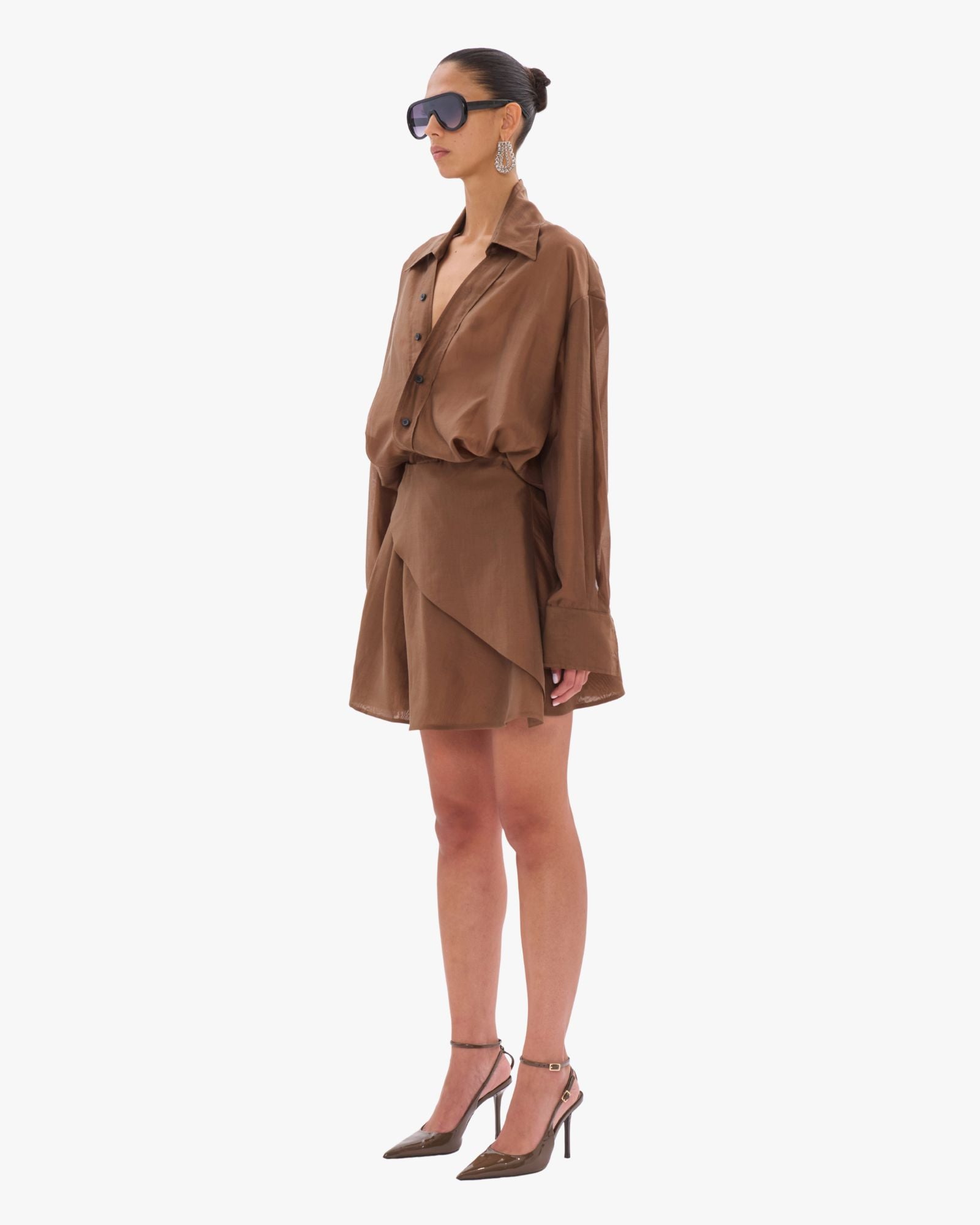 Denise Chocolate Short Asymmetric Dress
