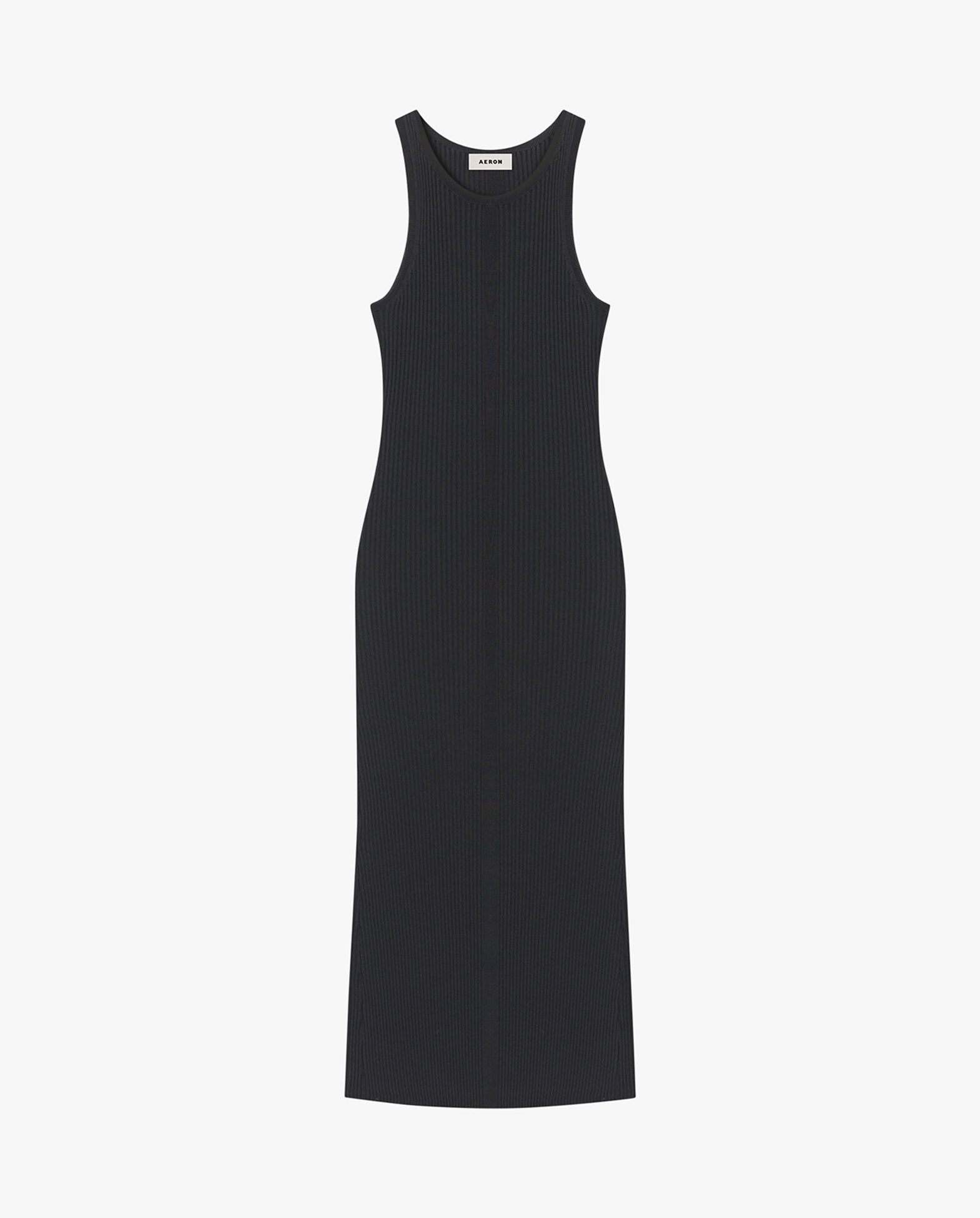 Ema Rib-Knit Racer Neck Maxi Dress Black