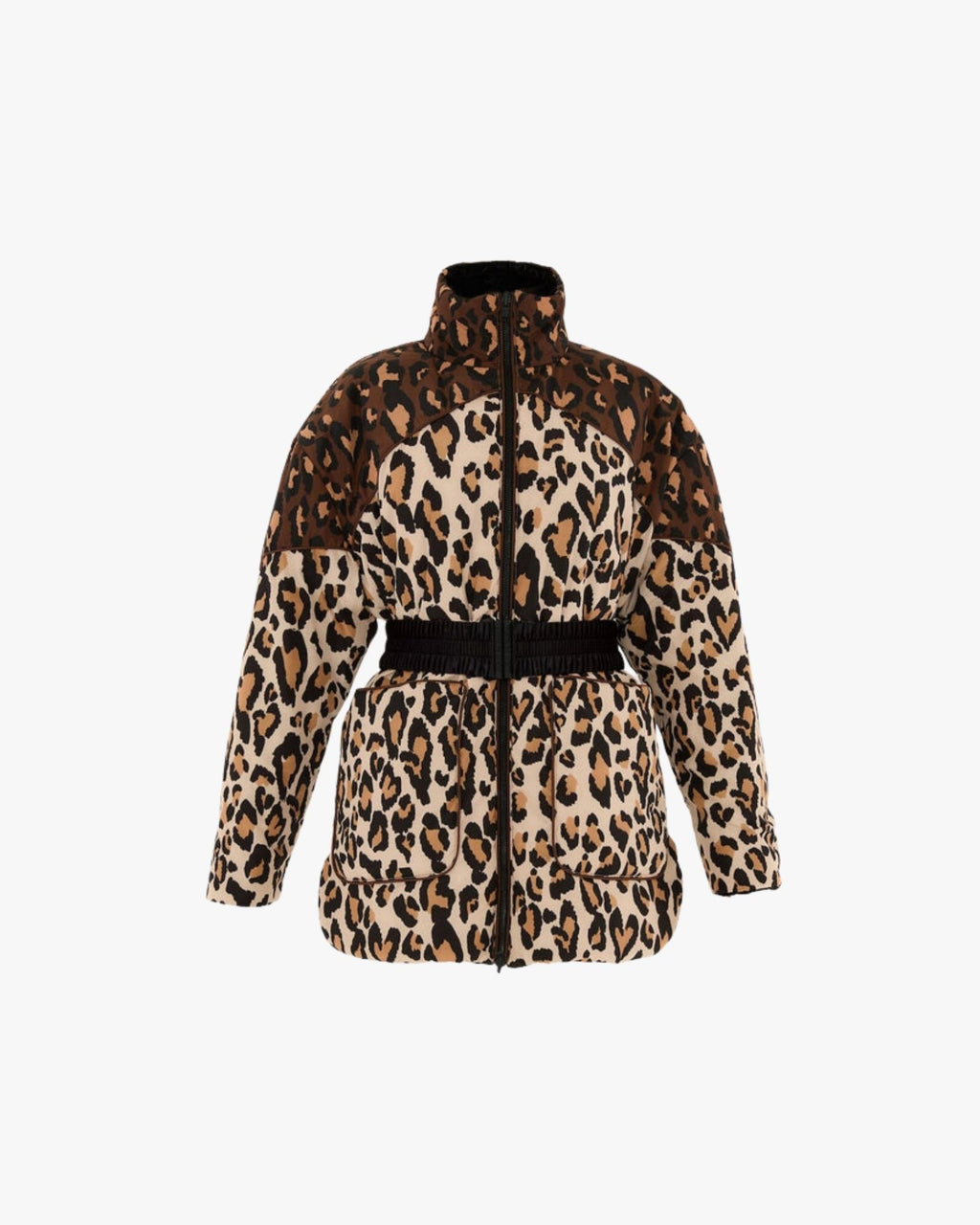 Black Marvelous Garden Embroidered Velvet Puffer Jacket with Belt