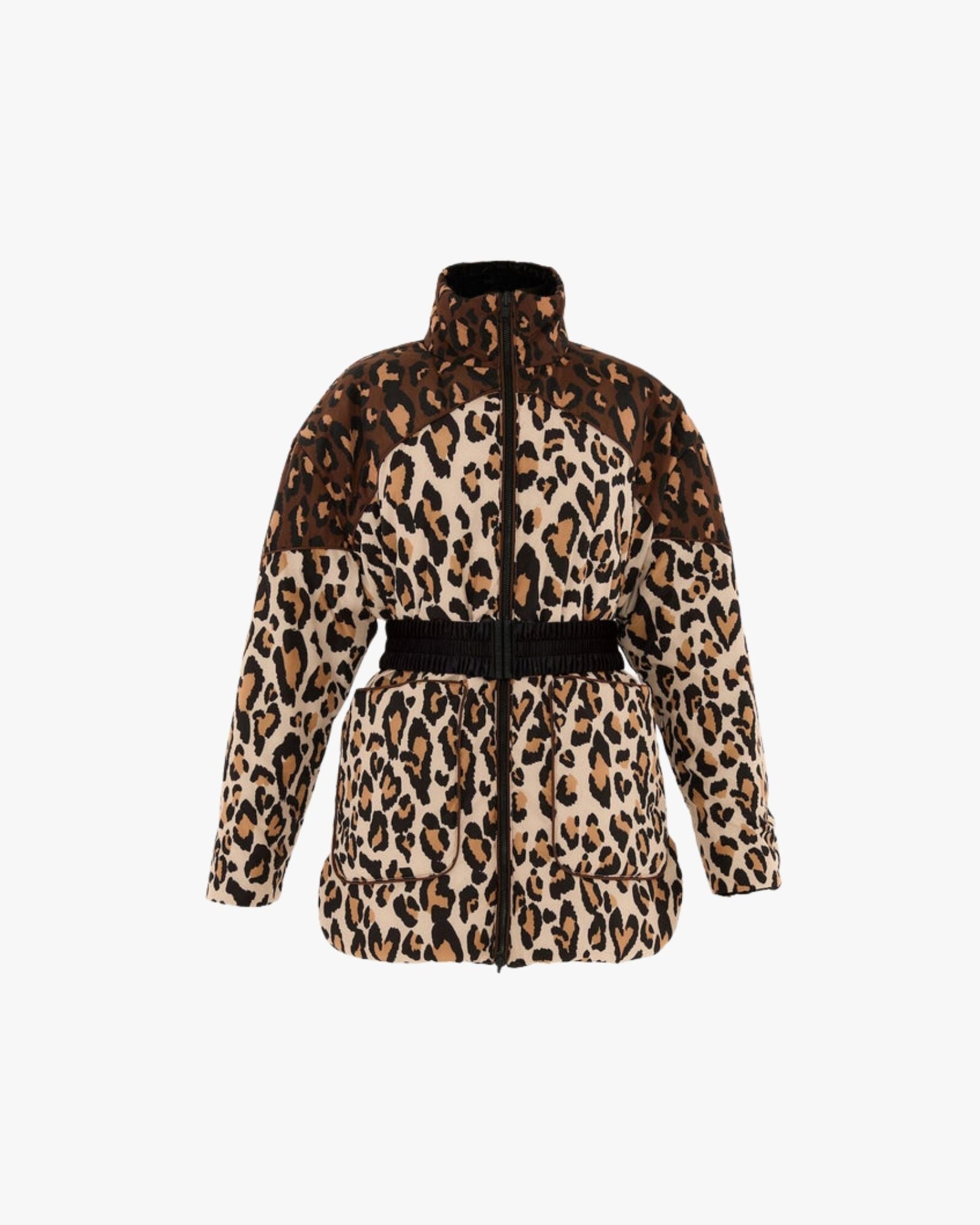 Black Marvelous Garden Embroidered Velvet Puffer Jacket with Belt