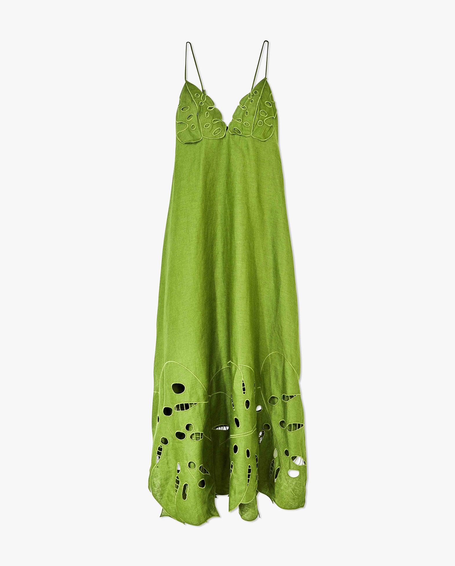 Monstera Embroidery Midi Dress