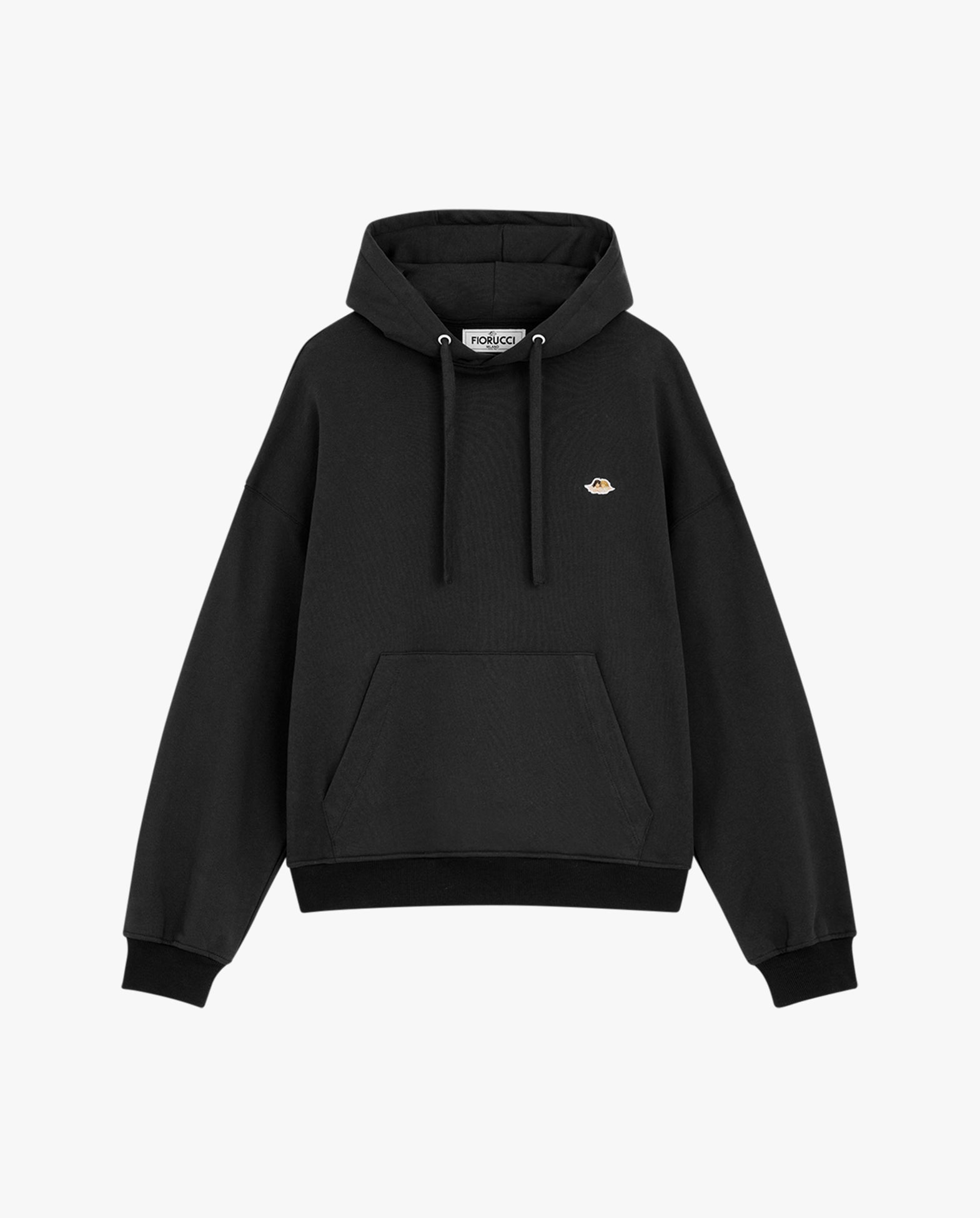 Womens Black Angel Patch Relaxed Fit Hoodie