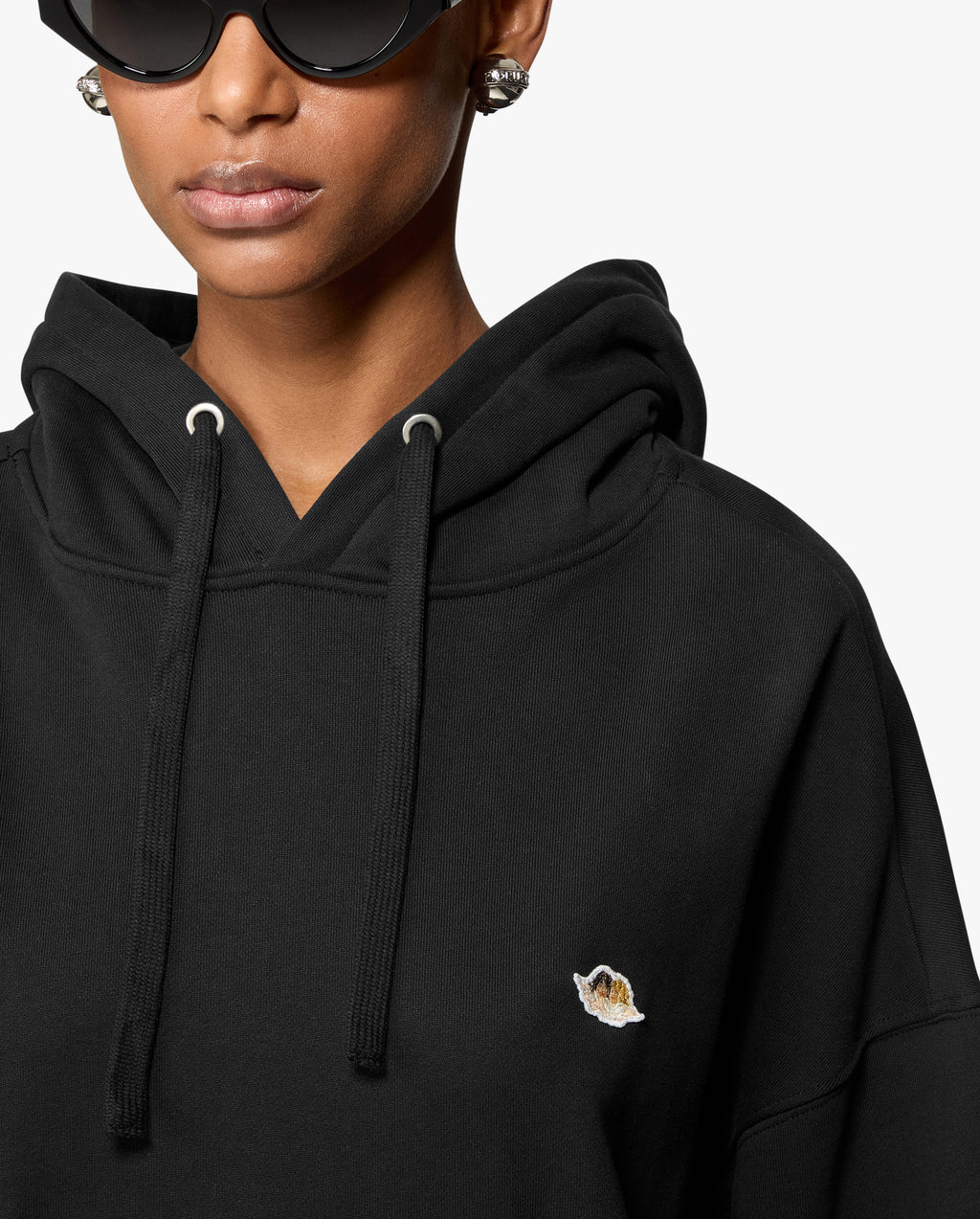 Womens Black Angel Patch Relaxed Fit Hoodie