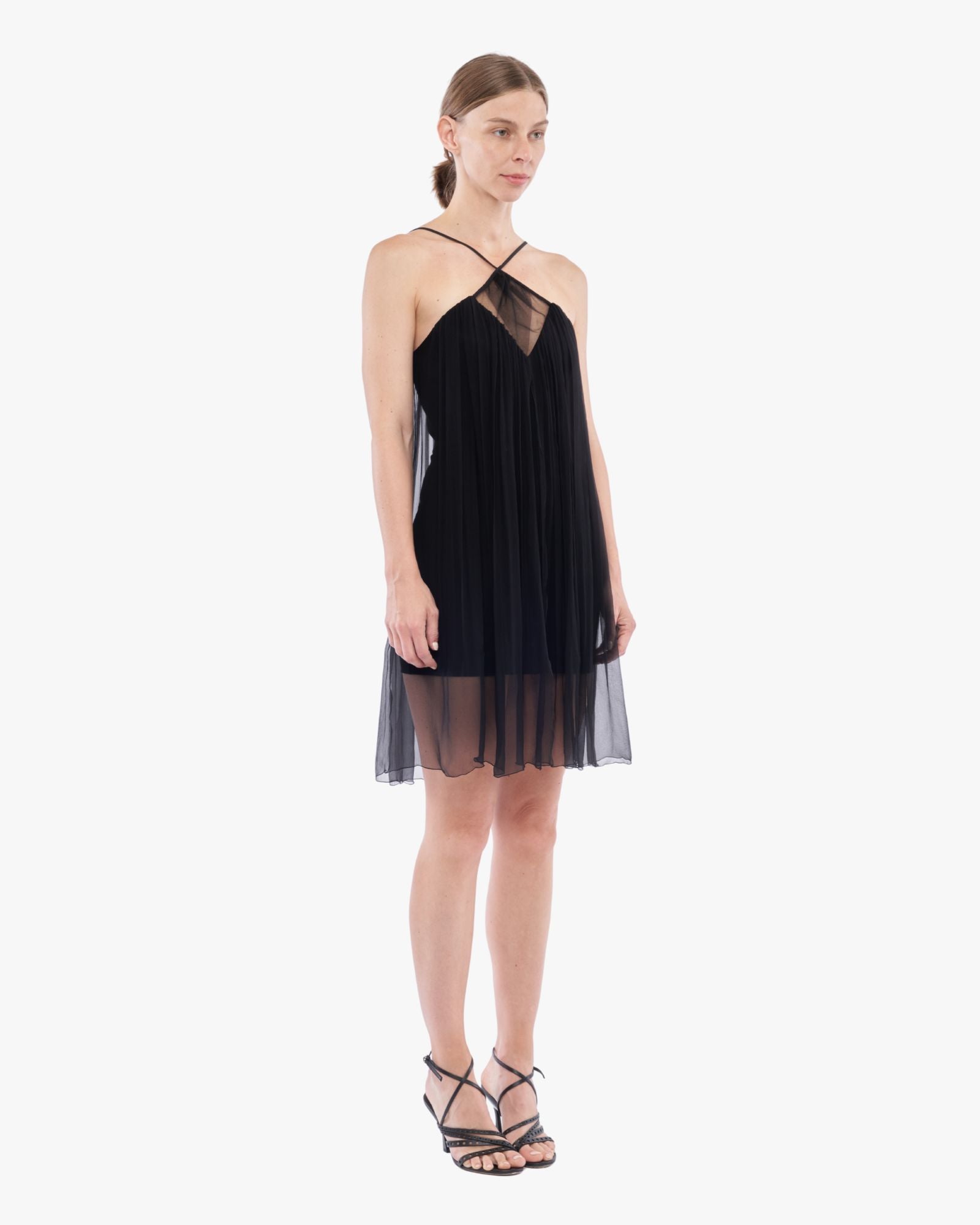 Flared Halter Neck Dress Black