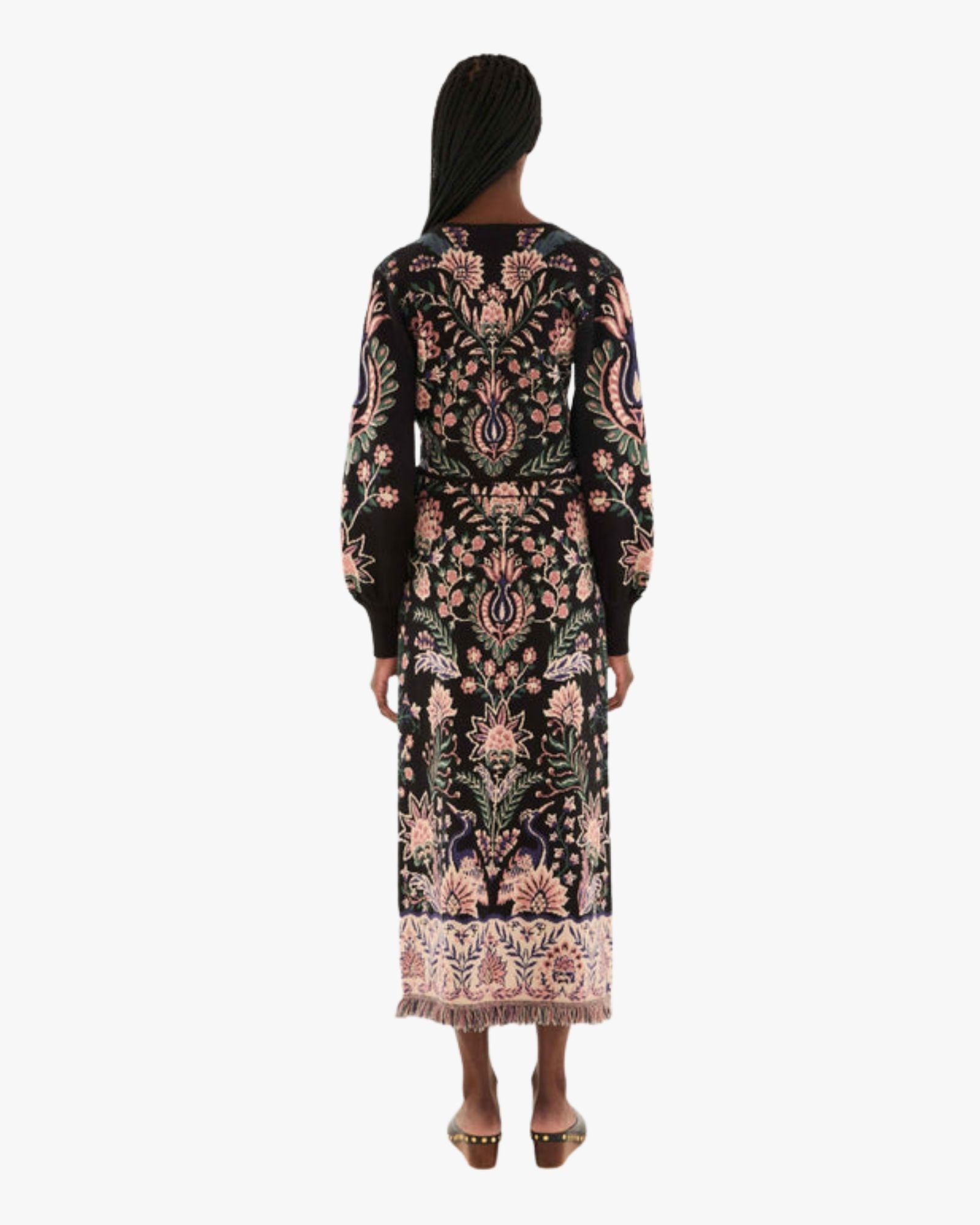 The Marvelous Garden Knit Midi Skirt with Fringe Hem