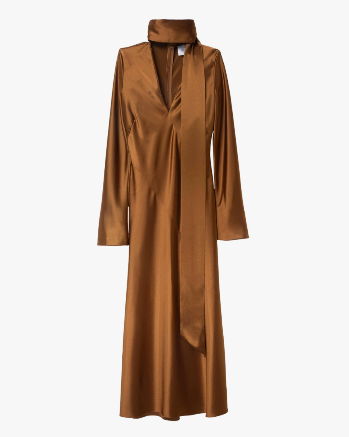 Satin Scarf-Neck Midi Dress
