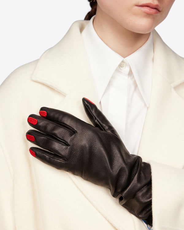 Long Leather Gloves with Red Claw Embroidery