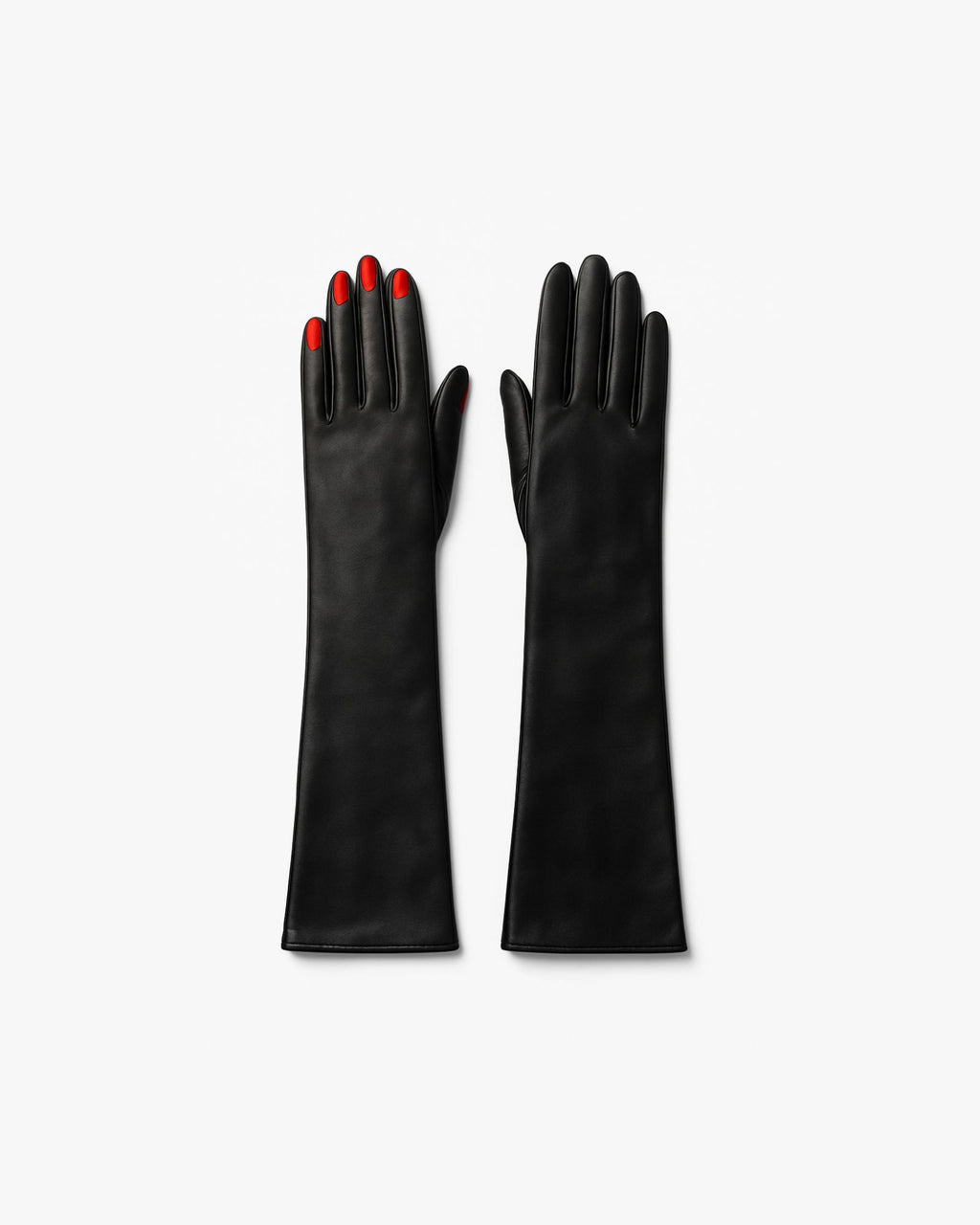 Long Leather Gloves with Red Claw Embroidery