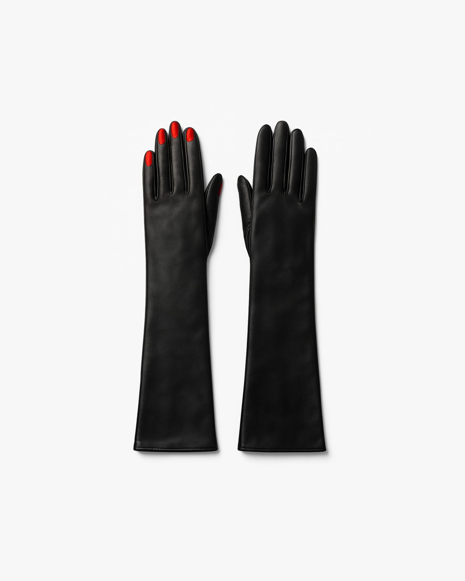 Long Leather Gloves with Red Claw Embroidery
