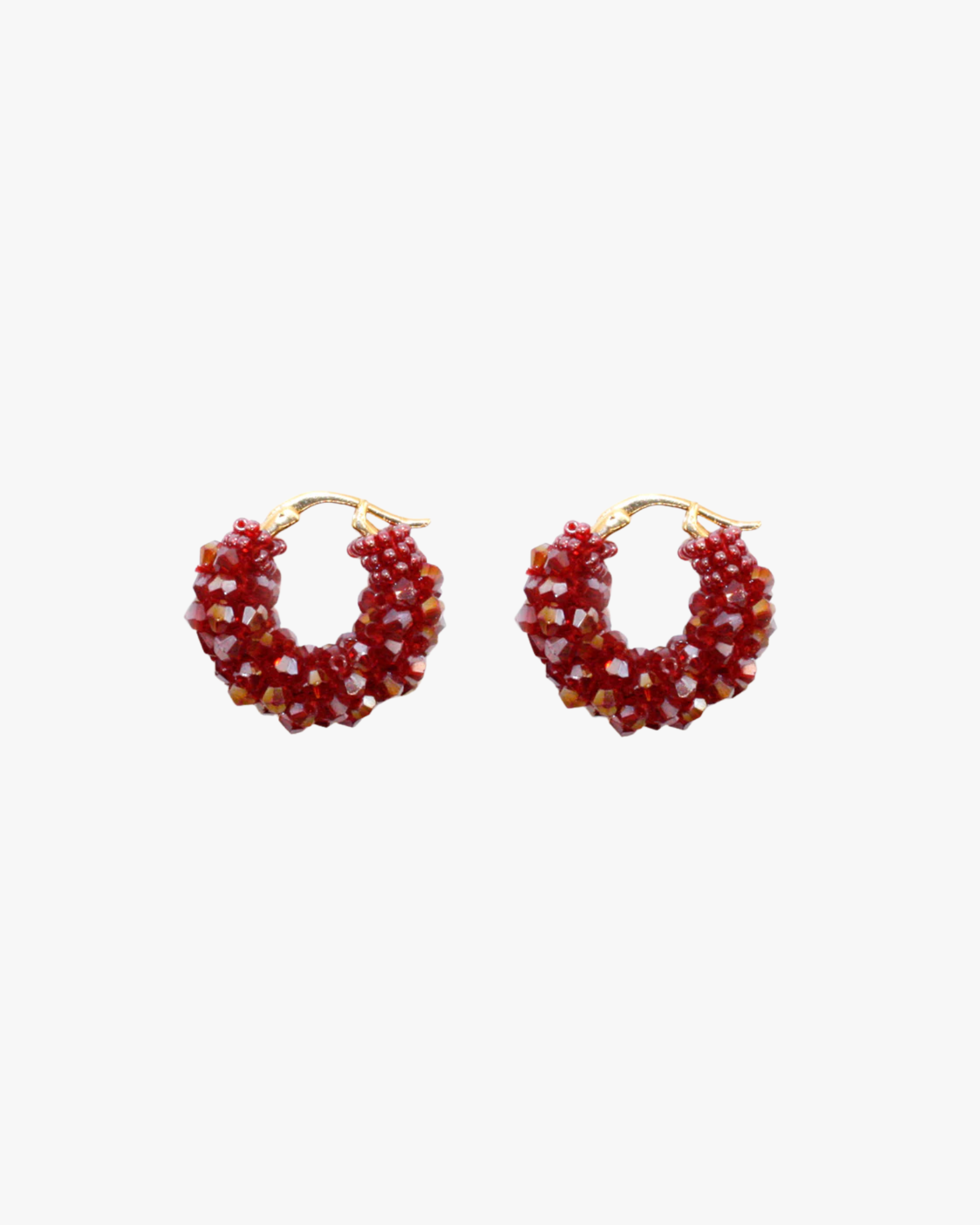 Beaded Hoops Earrings Mini Red
