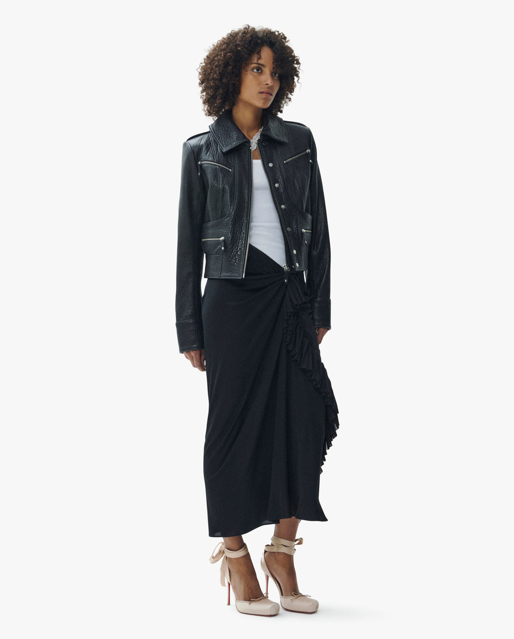 Cropped Biker Jacket W/ Zipper Detailing